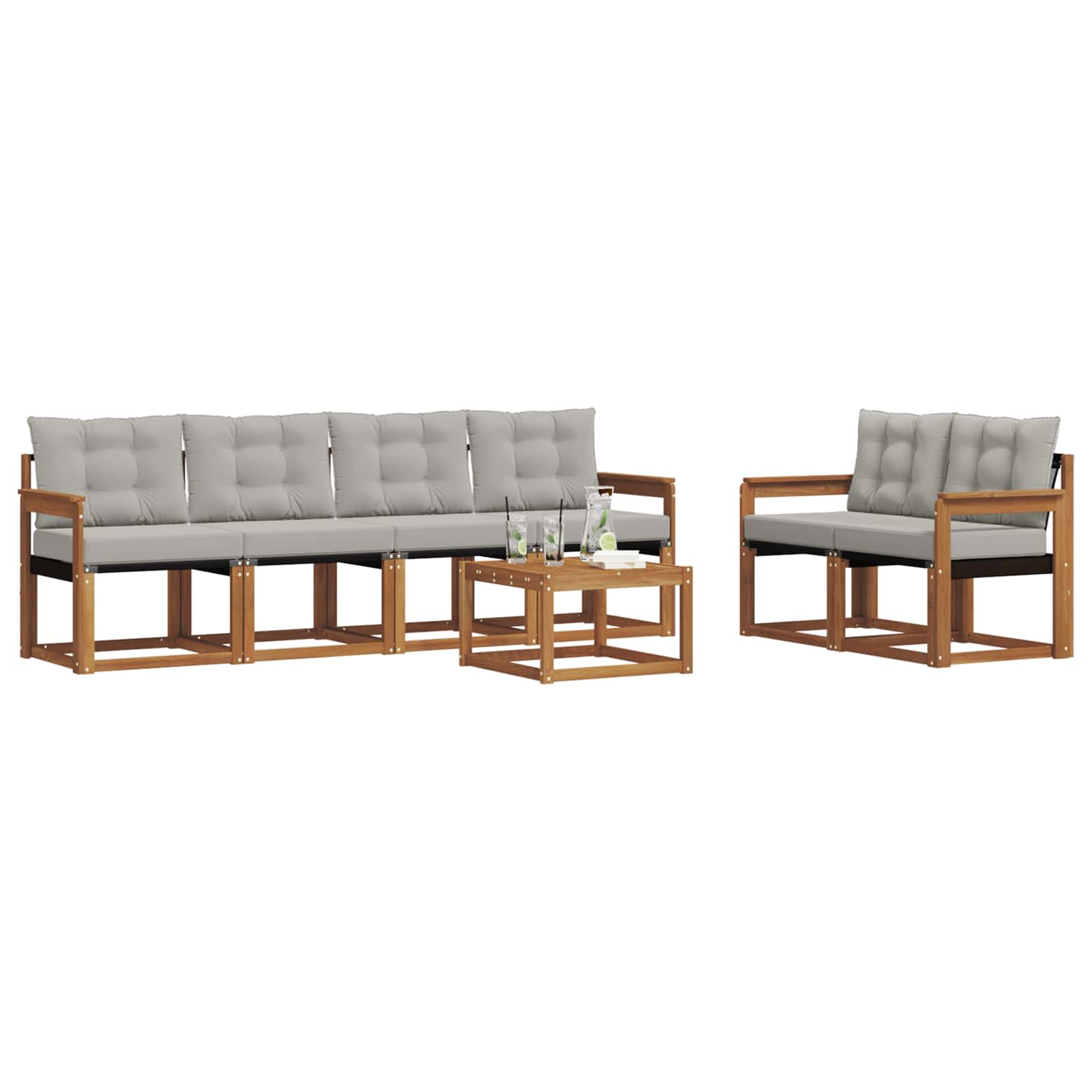 Buiten bankenset met kussen 7 pcs Natuurlijk en Lichtgrijs is nu te koop bij PeponiXL, paradijselijk wonen!