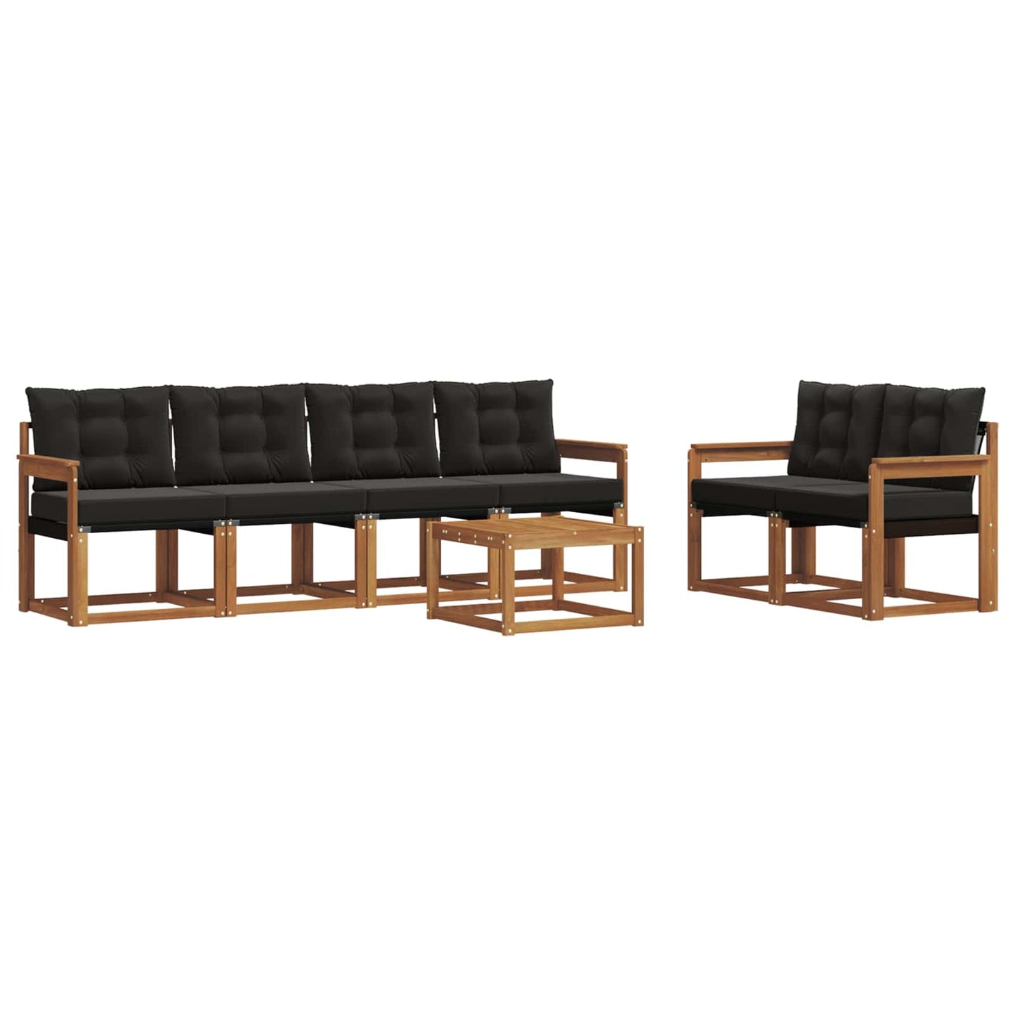 Buiten bankenset met kussen 7 pcs Natuurlijk en Zwart is nu te koop bij PeponiXL, paradijselijk wonen!