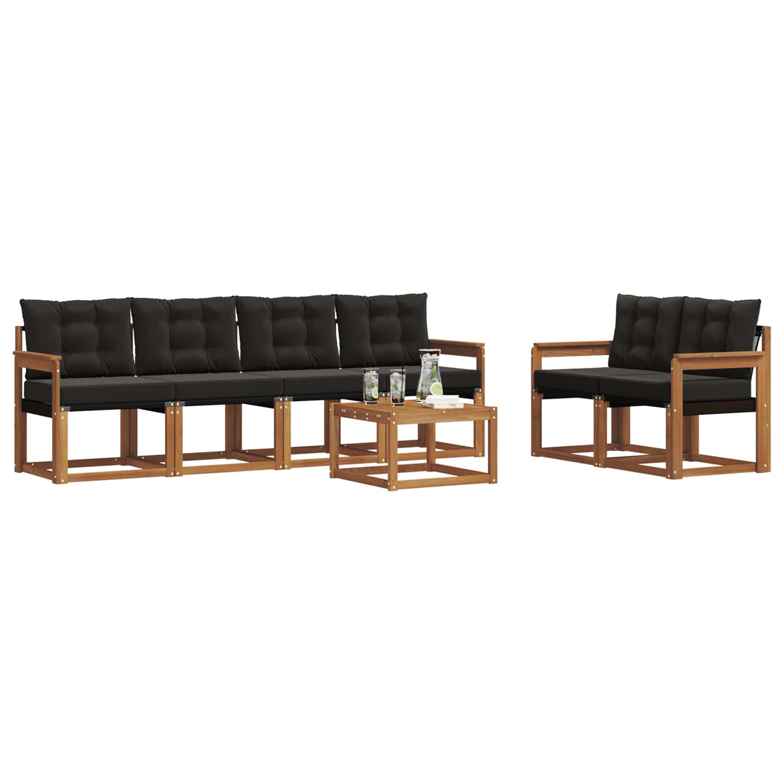Buiten bankenset met kussen 7 pcs Natuurlijk en Zwart is nu te koop bij PeponiXL, paradijselijk wonen!