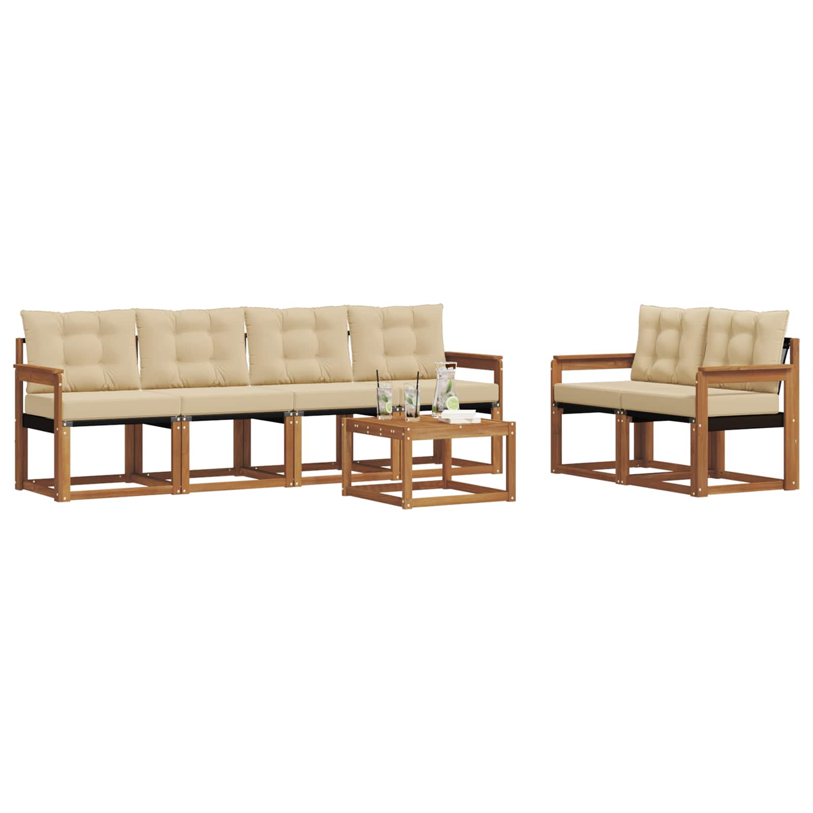 Buiten bankenset met kussen 7 pcs Natuurlijk en Beige is nu te koop bij PeponiXL, paradijselijk wonen!