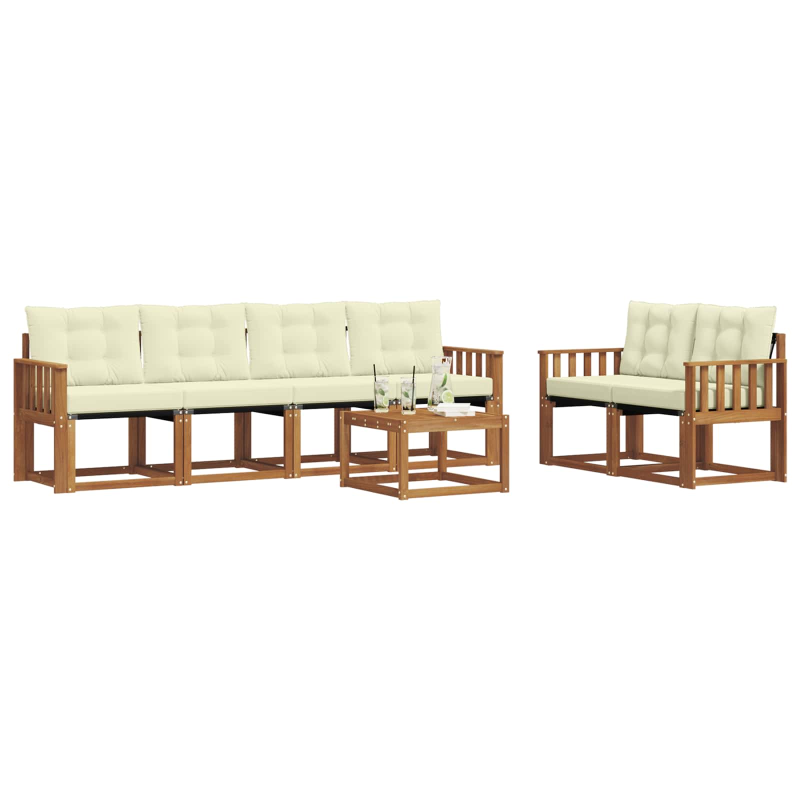 Buiten bankenset met kussen 7 pcs Natuurlijk en Crème is nu te koop bij PeponiXL, paradijselijk wonen!