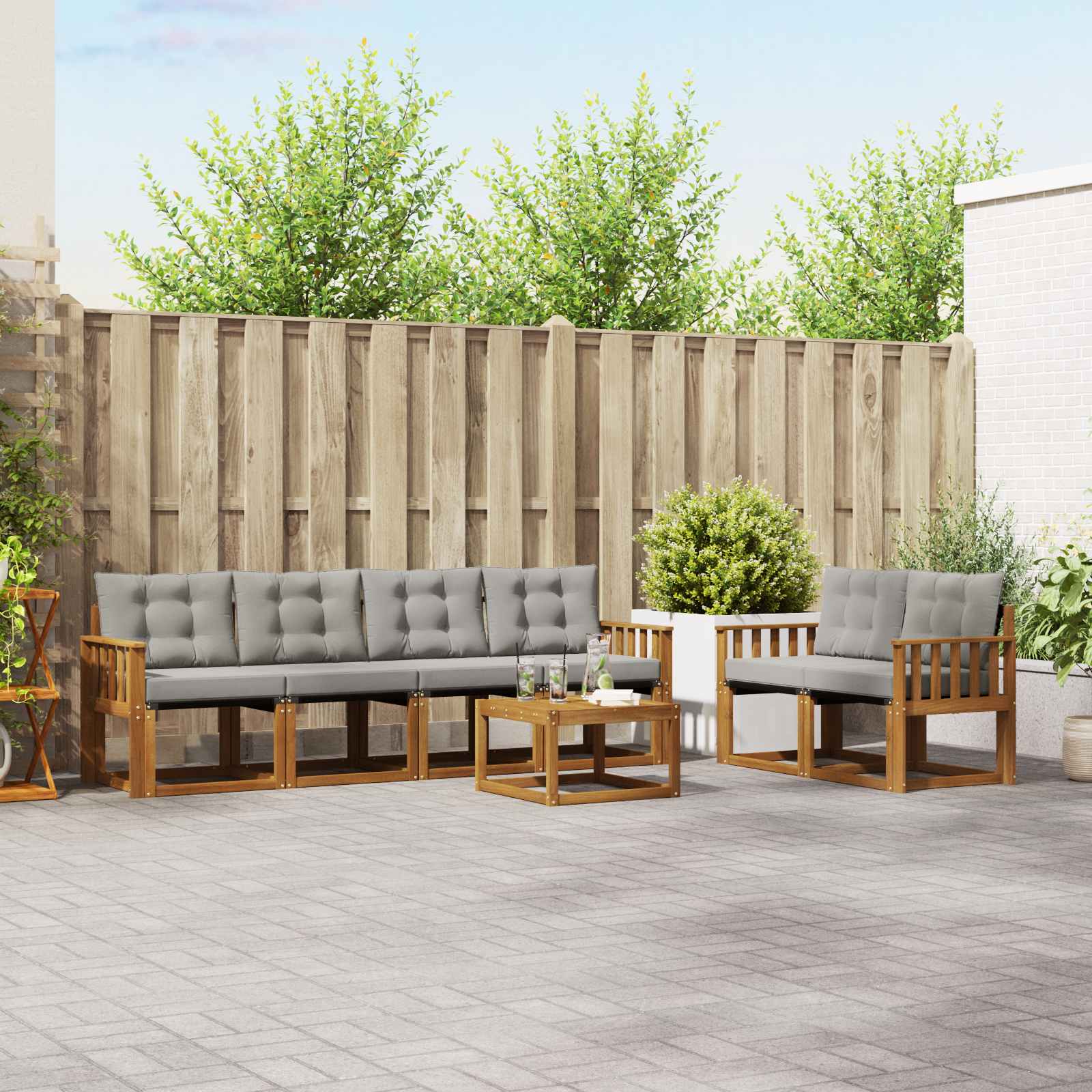 Buiten bankenset met kussen 7 pcs Natuurlijk en Lichtgrijs is nu te koop bij PeponiXL, paradijselijk wonen!