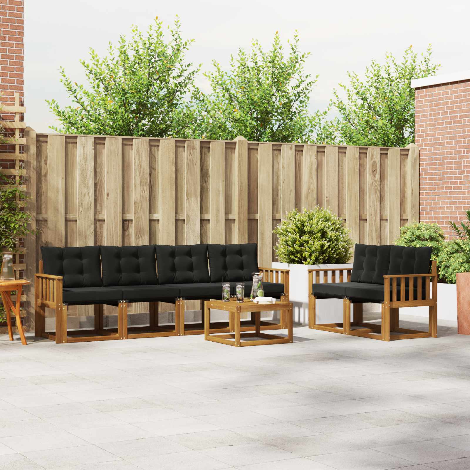 Buiten bankenset met kussen 7 pcs Natuurlijk en Zwart is nu te koop bij PeponiXL, paradijselijk wonen!