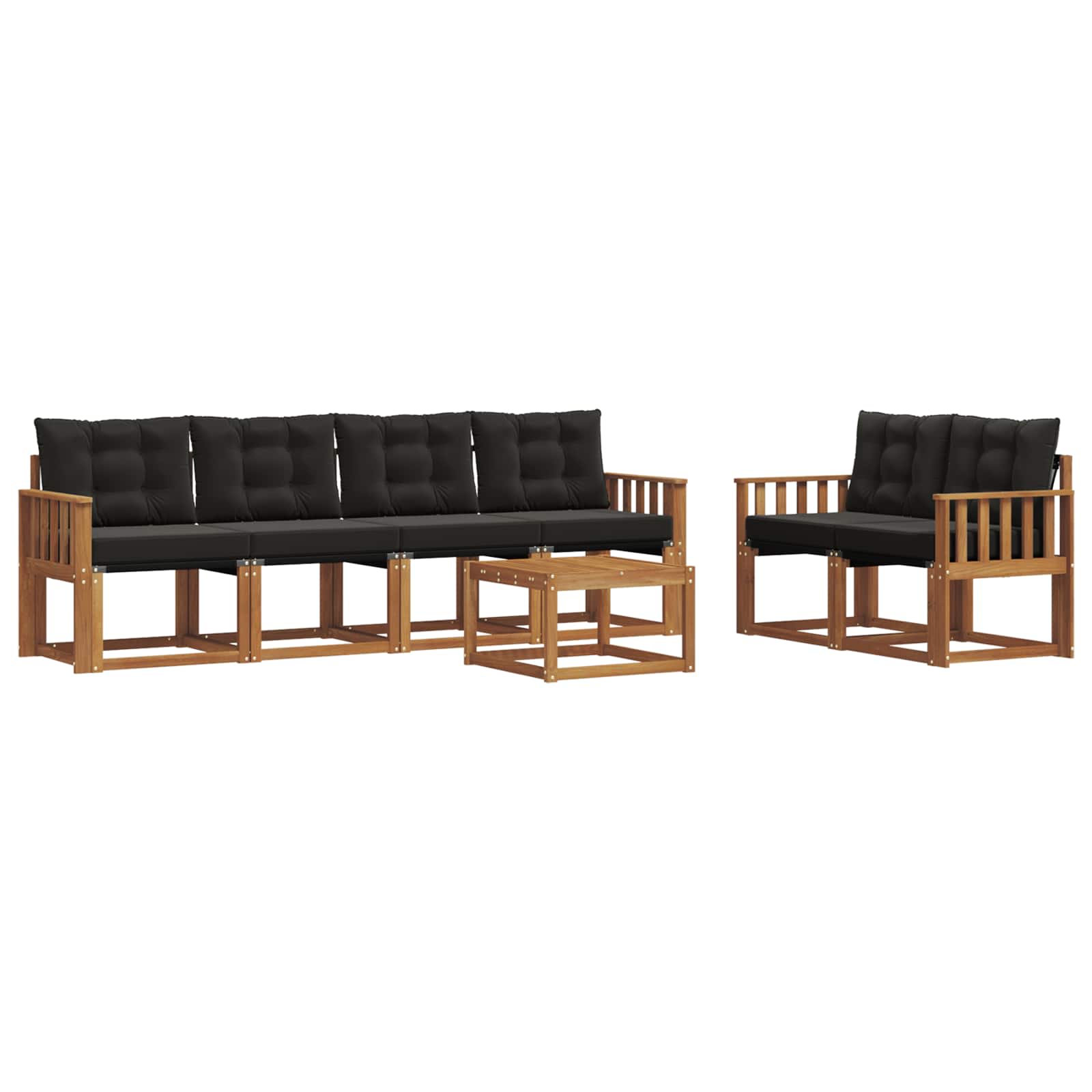 Buiten bankenset met kussen 7 pcs Natuurlijk en Zwart is nu te koop bij PeponiXL, paradijselijk wonen!