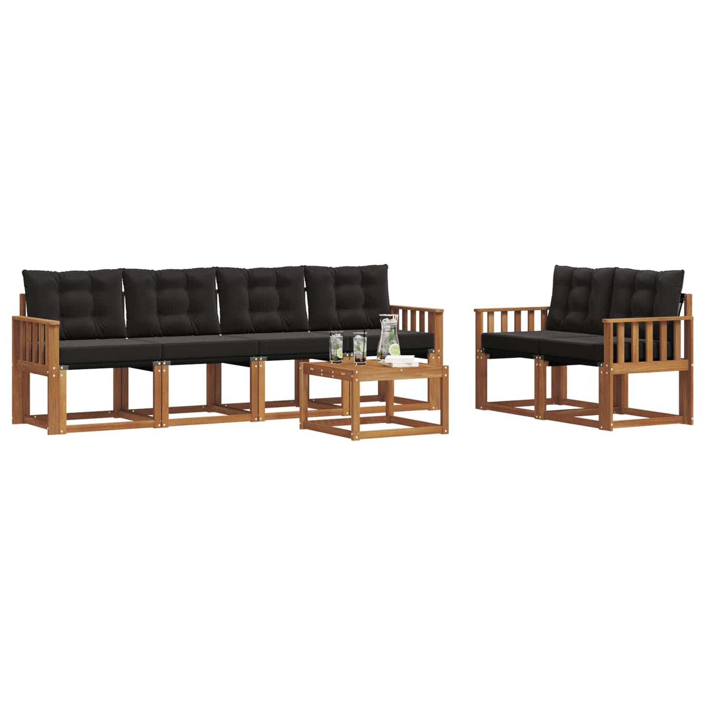 Buiten bankenset met kussen 7 pcs Natuurlijk en Zwart is nu te koop bij PeponiXL, paradijselijk wonen!