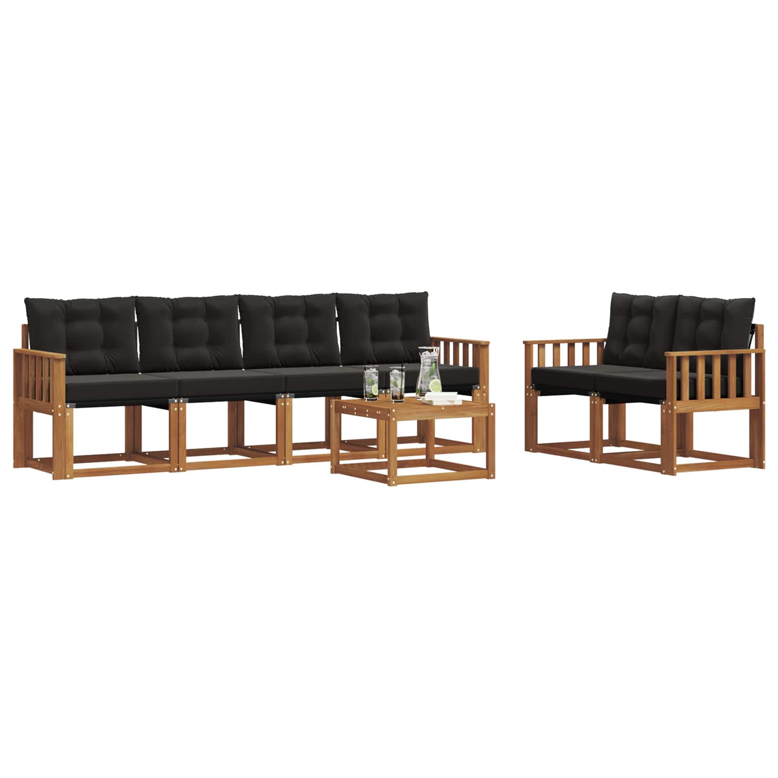 Buiten bankenset met kussen 7 pcs Natuurlijk en Zwart is nu te koop bij PeponiXL, paradijselijk wonen!