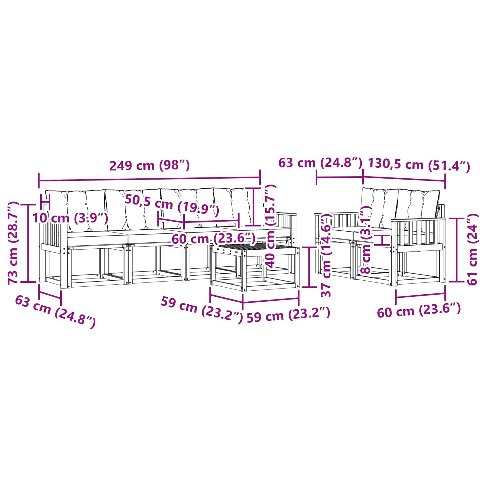 Buiten bankenset met kussen 7 pcs Natuurlijk en Zwart is nu te koop bij PeponiXL, paradijselijk wonen!