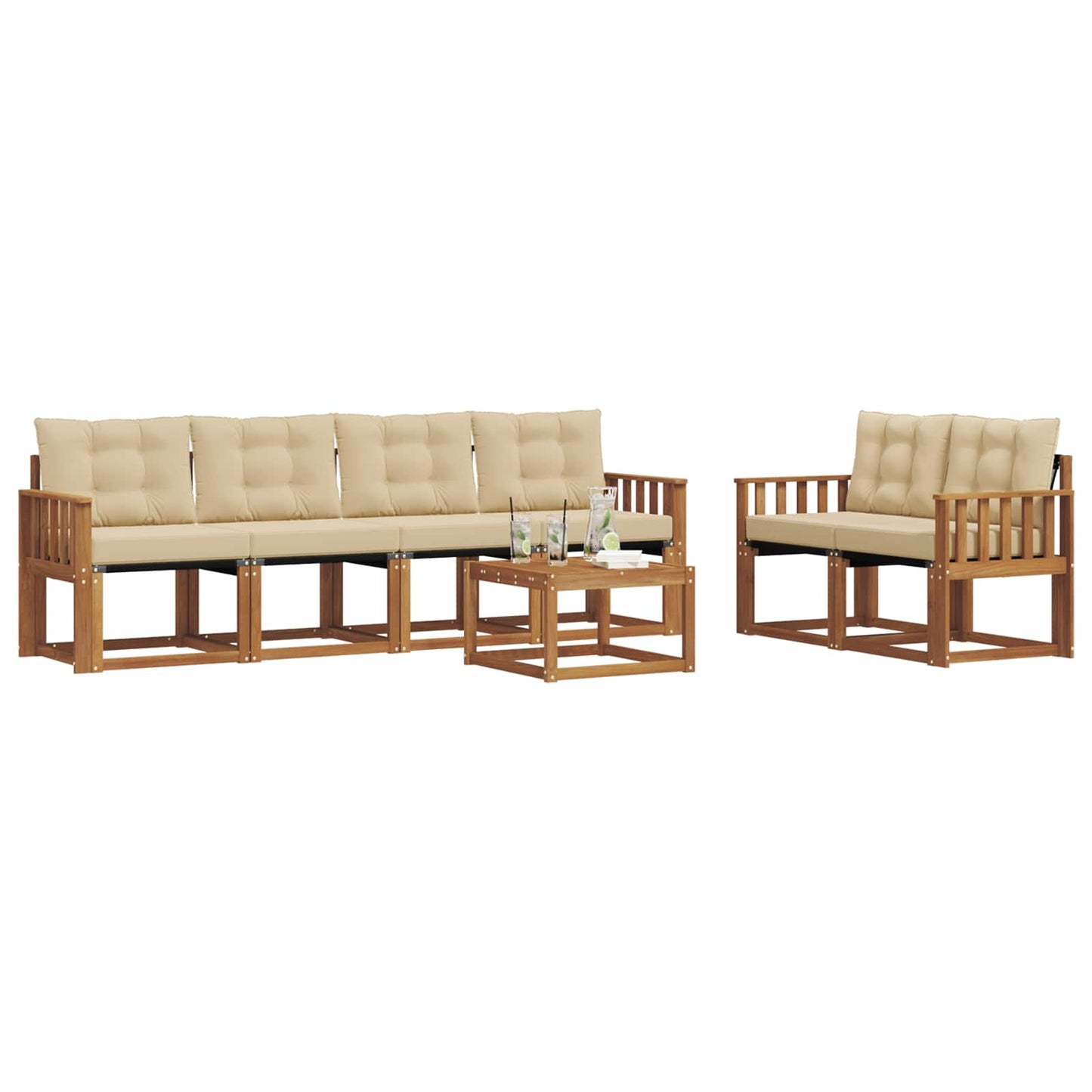 Buiten bankenset met kussen 7 pcs Natuurlijk en Beige is nu te koop bij PeponiXL, paradijselijk wonen!