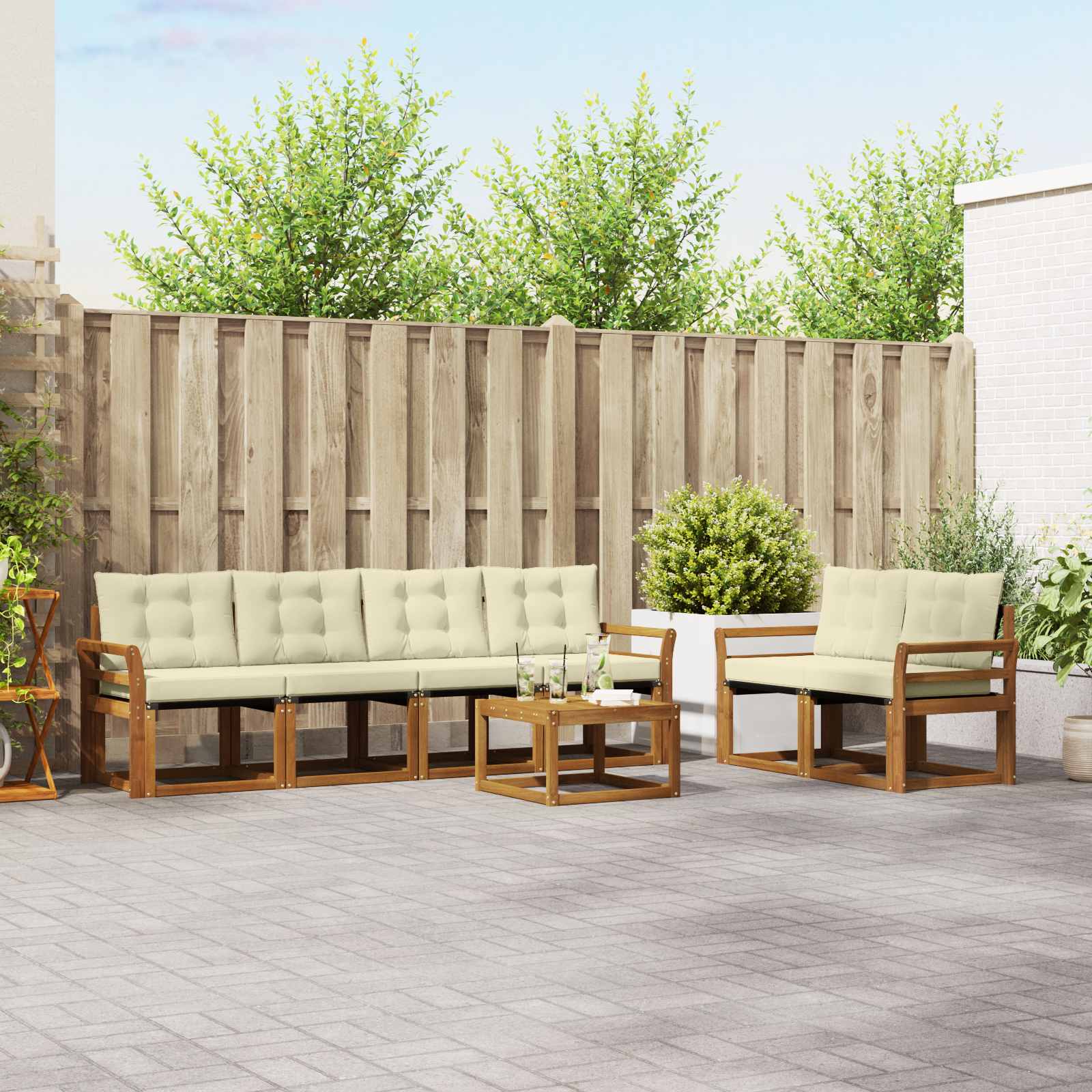 Buiten bankenset met kussen 7 pcs Natuurlijk en Crème is nu te koop bij PeponiXL, paradijselijk wonen!
