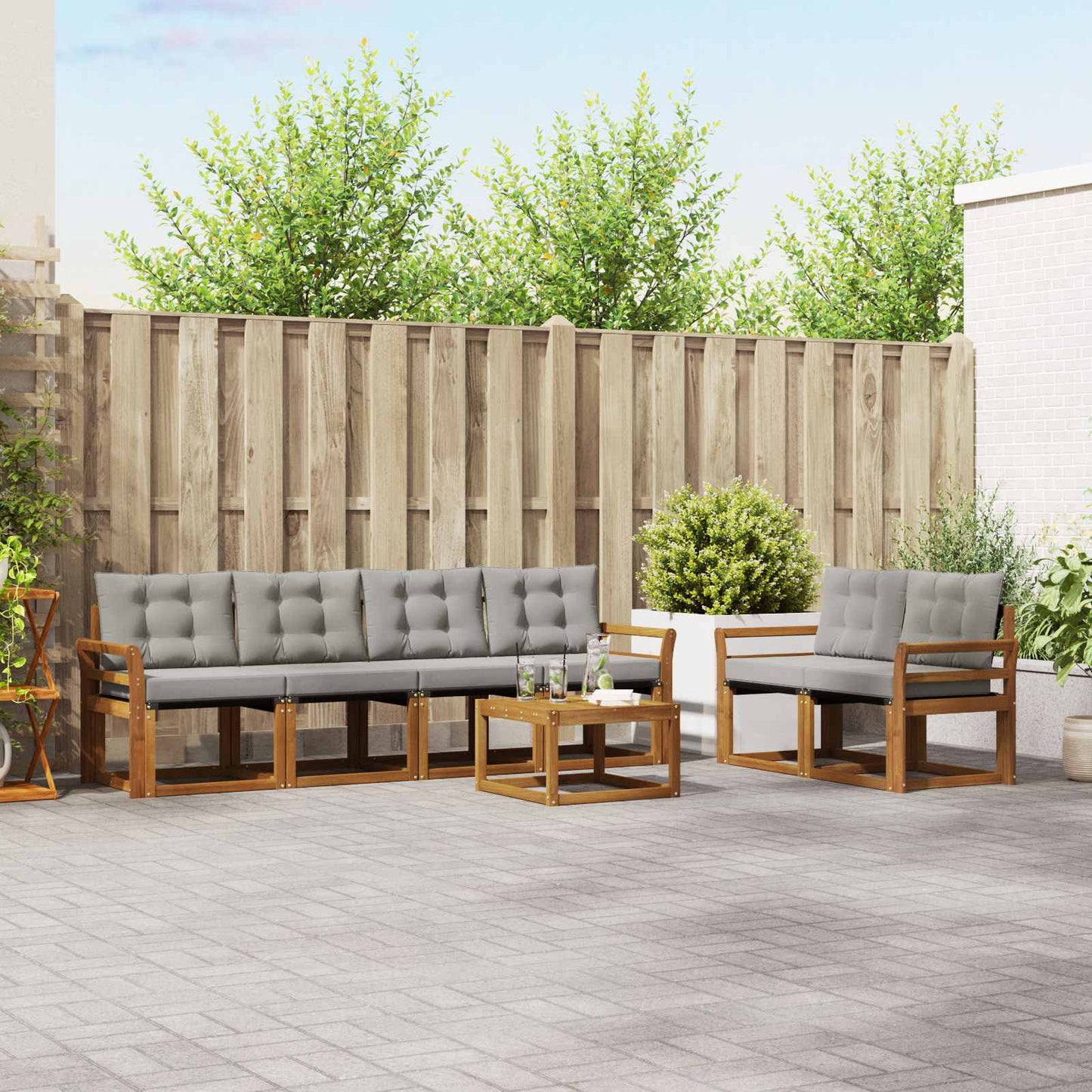 Buiten bankenset met kussen 7 pcs Natuurlijk en Lichtgrijs is nu te koop bij PeponiXL, paradijselijk wonen!