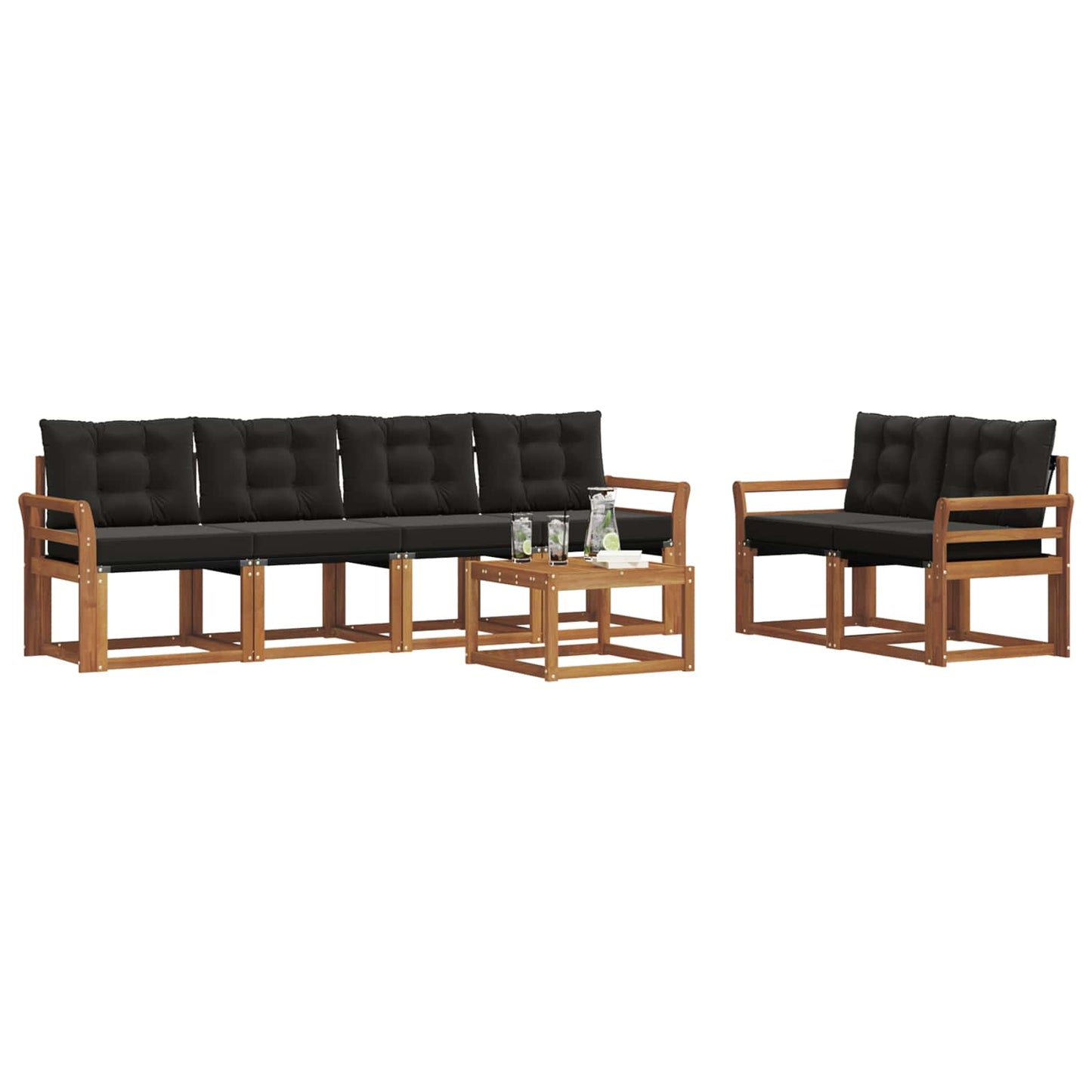 Buiten bankenset met kussen 7 pcs Natuurlijk en Zwart is nu te koop bij PeponiXL, paradijselijk wonen!