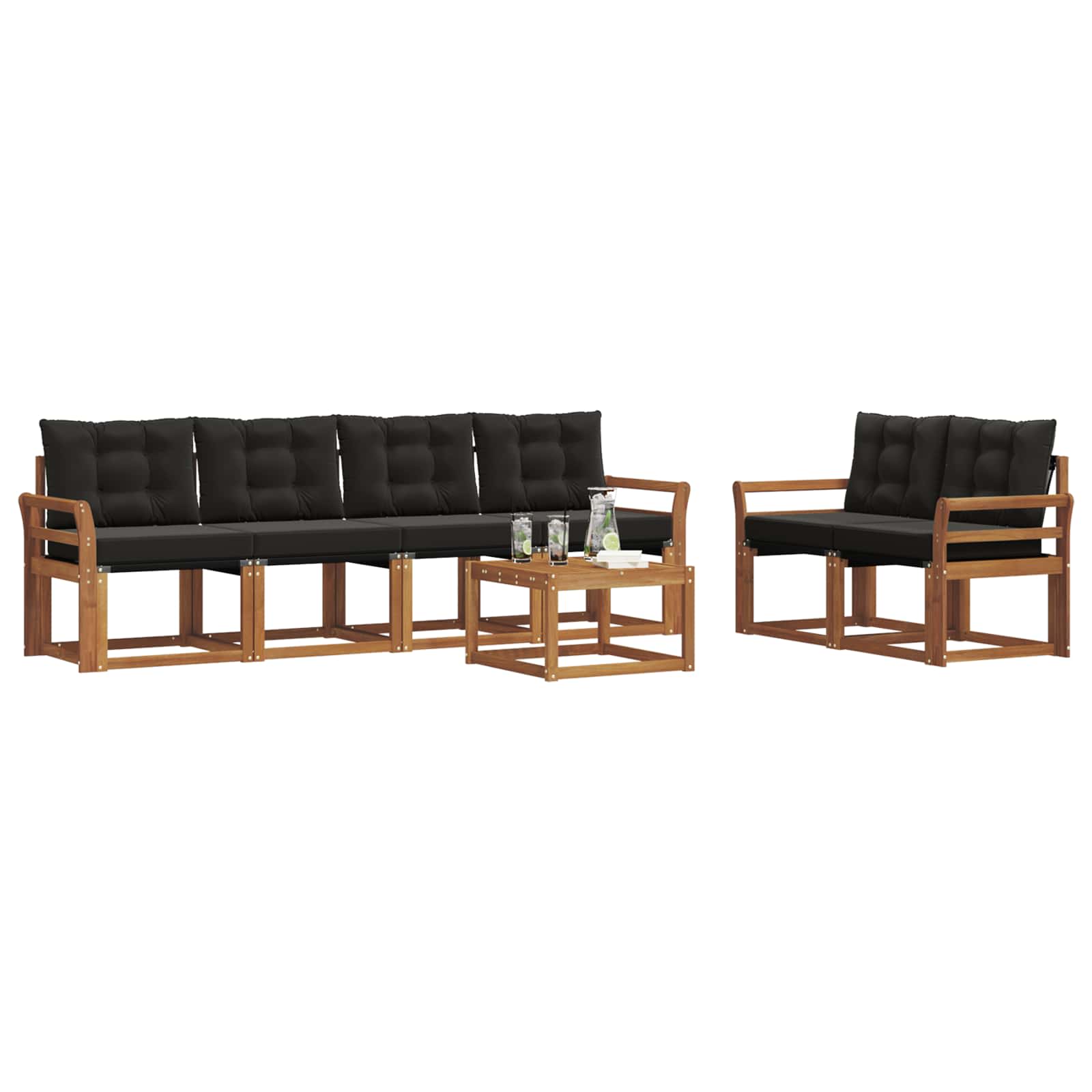 Buiten bankenset met kussen 7 pcs Natuurlijk en Zwart is nu te koop bij PeponiXL, paradijselijk wonen!