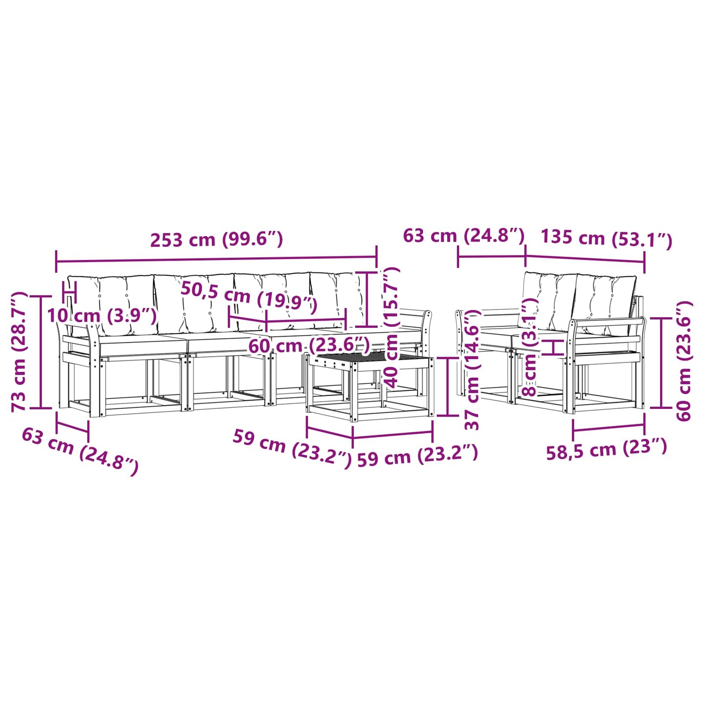 Buiten bankenset met kussen 7 pcs Natuurlijk en Beige is nu te koop bij PeponiXL, paradijselijk wonen!
