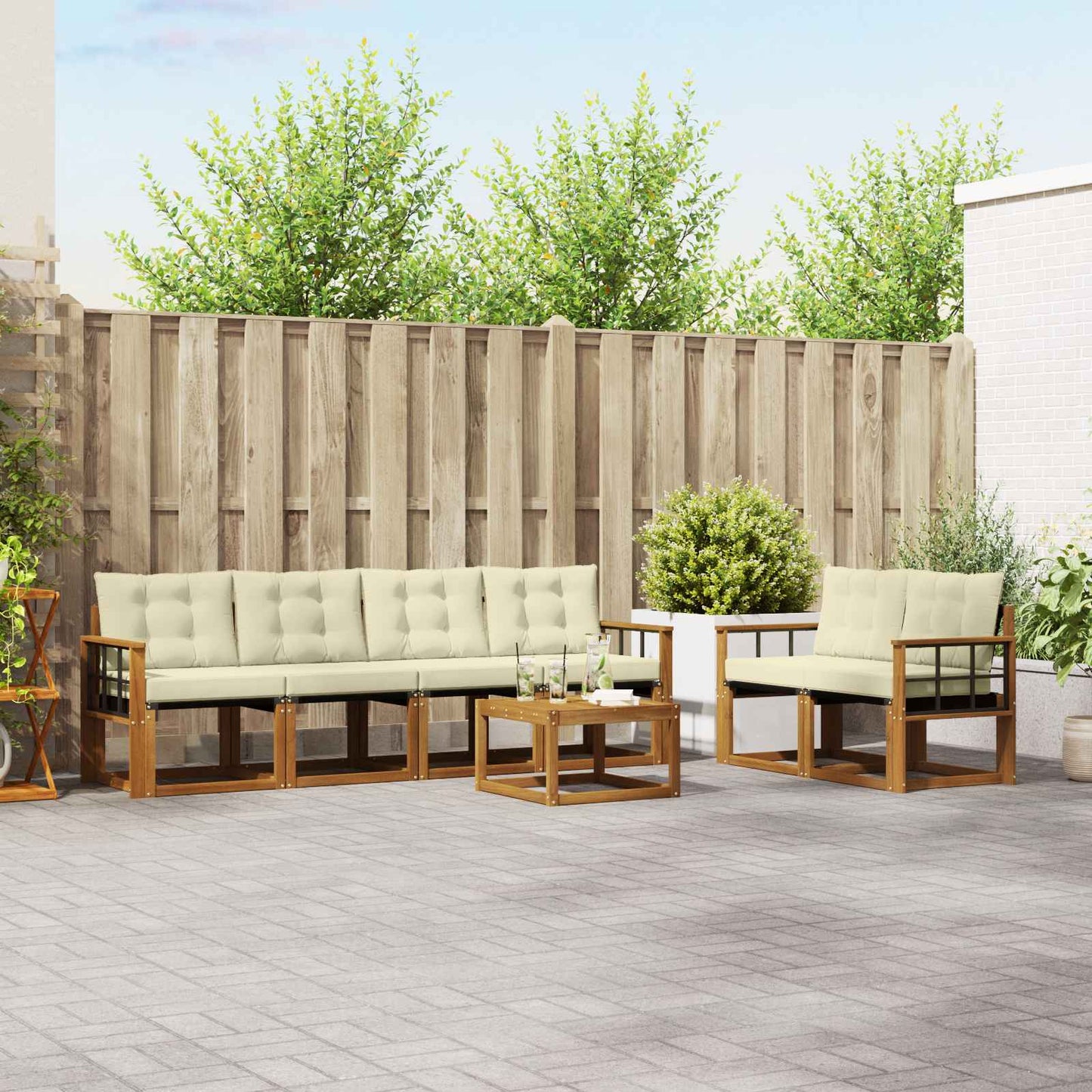 Buiten bankenset met kussen 7 pcs Natuurlijk en Crème is nu te koop bij PeponiXL, paradijselijk wonen!
