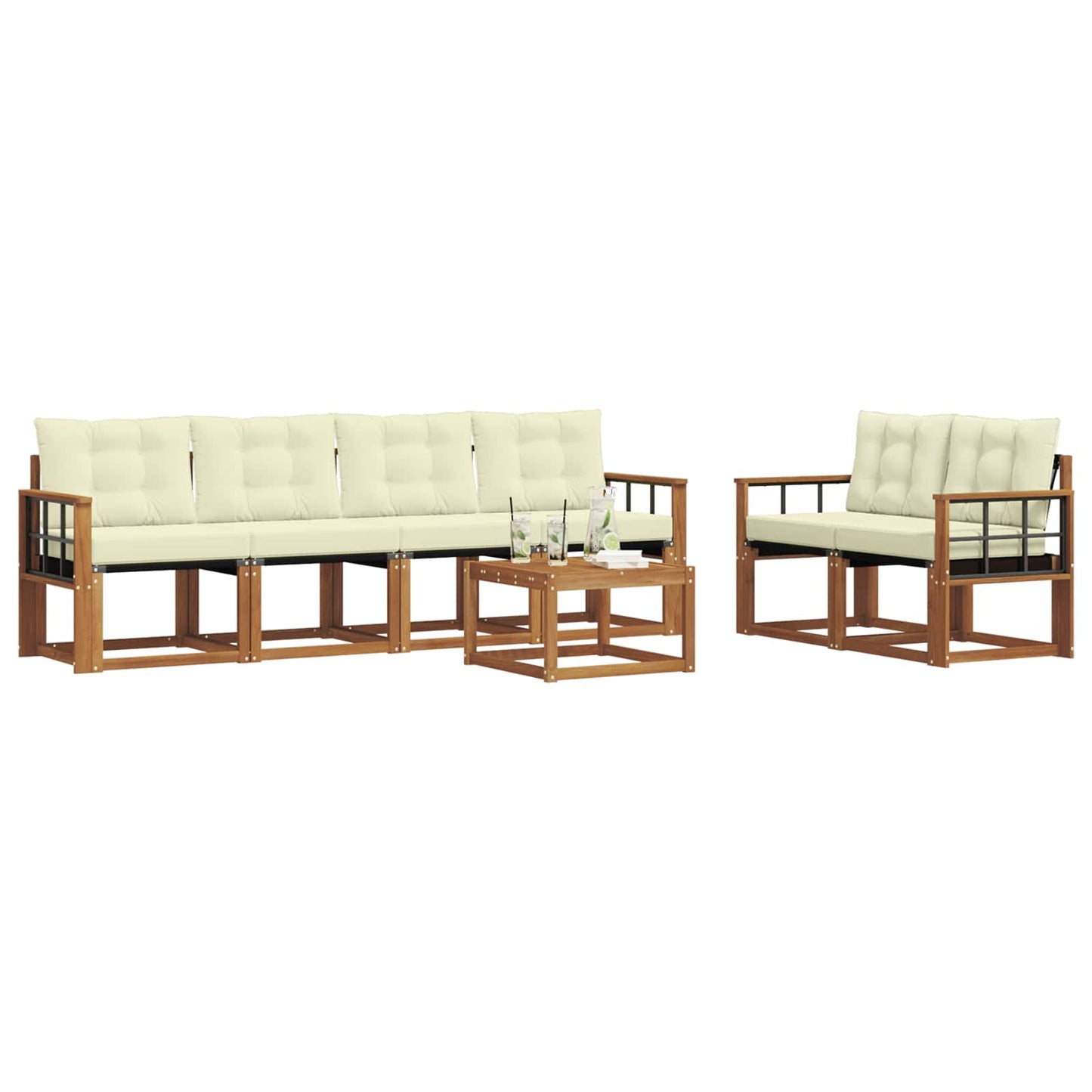 Buiten bankenset met kussen 7 pcs Natuurlijk en Crème is nu te koop bij PeponiXL, paradijselijk wonen!