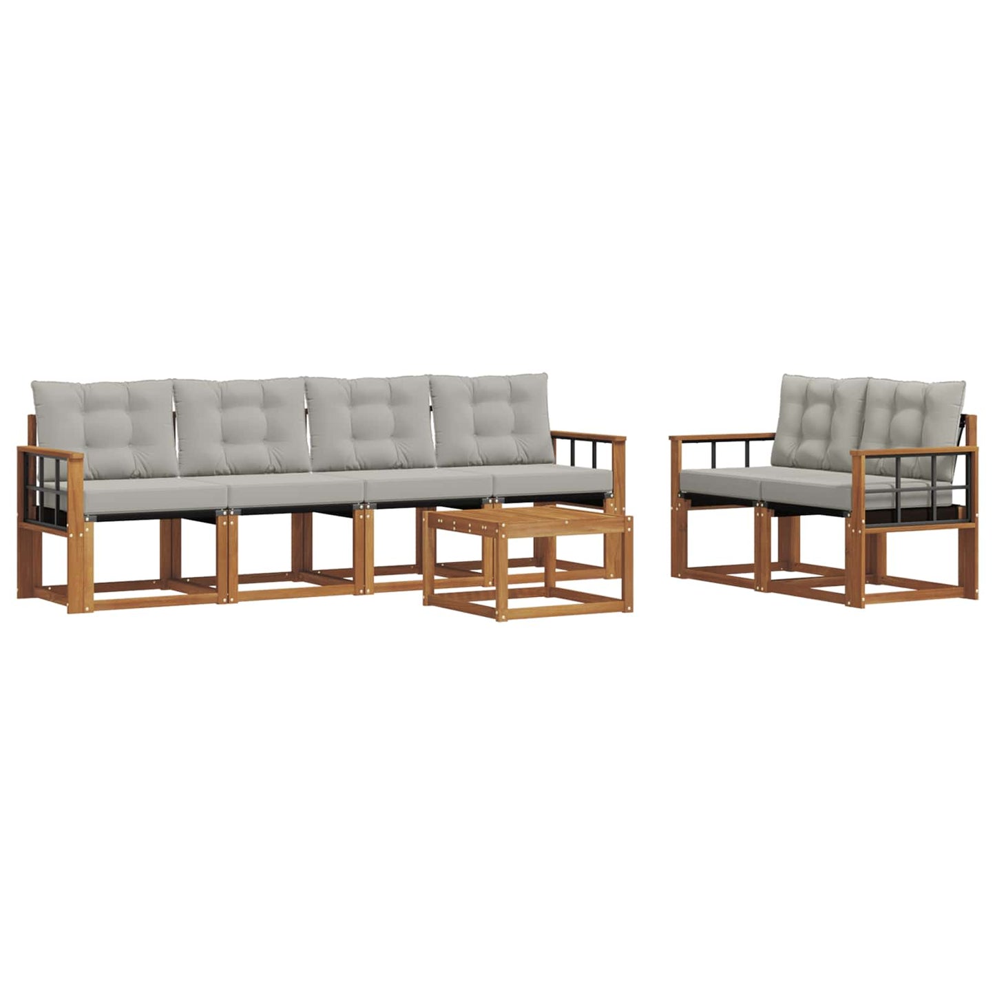 Buiten bankenset met kussen 7 pcs Natuurlijk en Lichtgrijs is nu te koop bij PeponiXL, paradijselijk wonen!