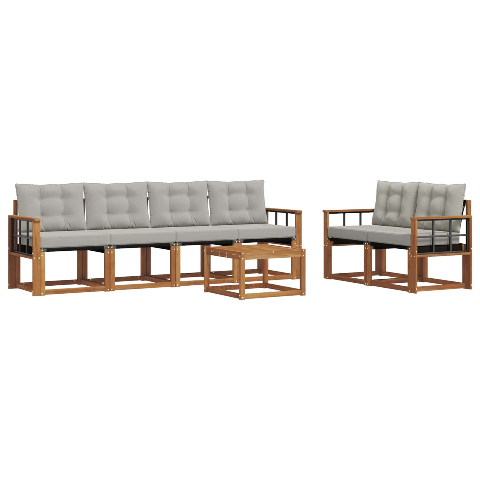Buiten bankenset met kussen 7 pcs Natuurlijk en Lichtgrijs is nu te koop bij PeponiXL, paradijselijk wonen!