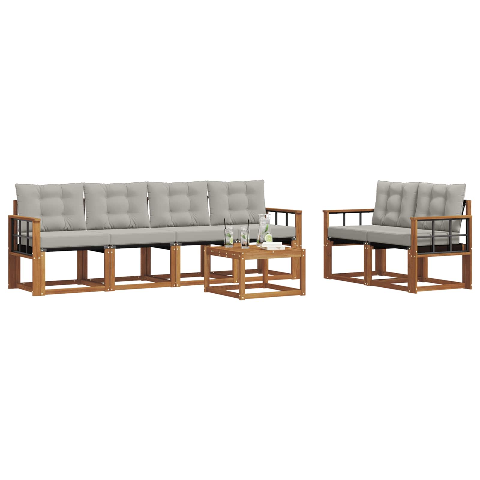 Buiten bankenset met kussen 7 pcs Natuurlijk en Lichtgrijs is nu te koop bij PeponiXL, paradijselijk wonen!