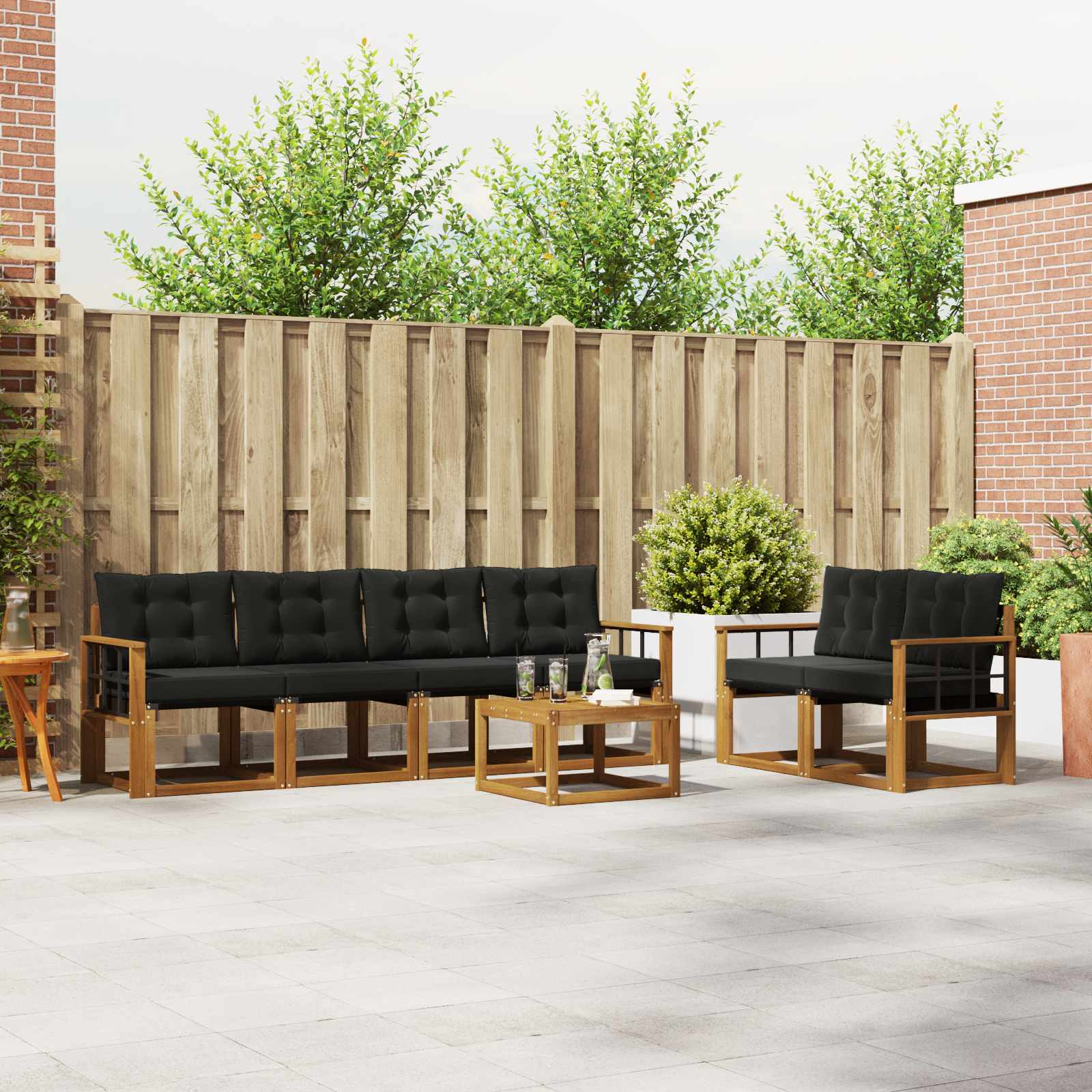 Buiten bankenset met kussen 7 pcs Natuurlijk en Zwart is nu te koop bij PeponiXL, paradijselijk wonen!