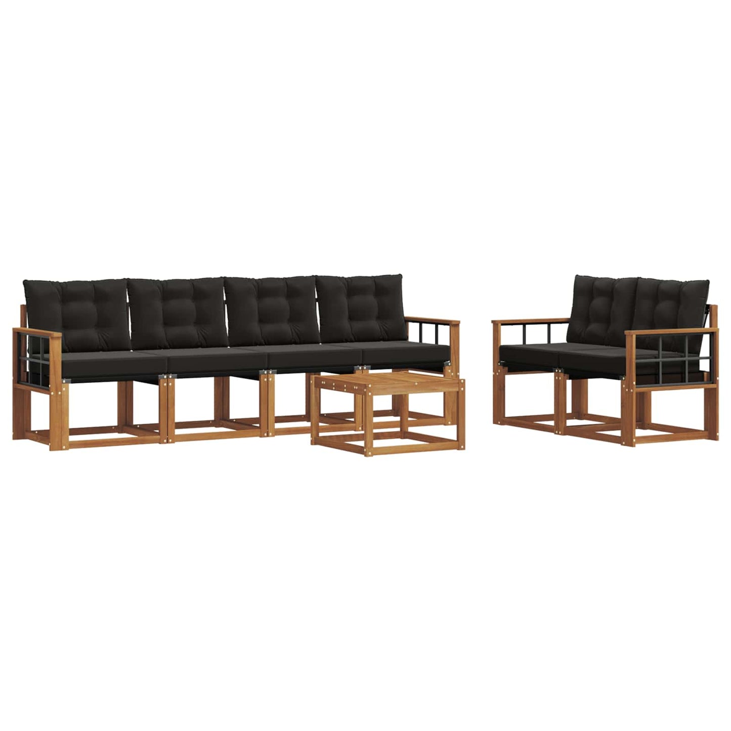 Buiten bankenset met kussen 7 pcs Natuurlijk en Zwart is nu te koop bij PeponiXL, paradijselijk wonen!