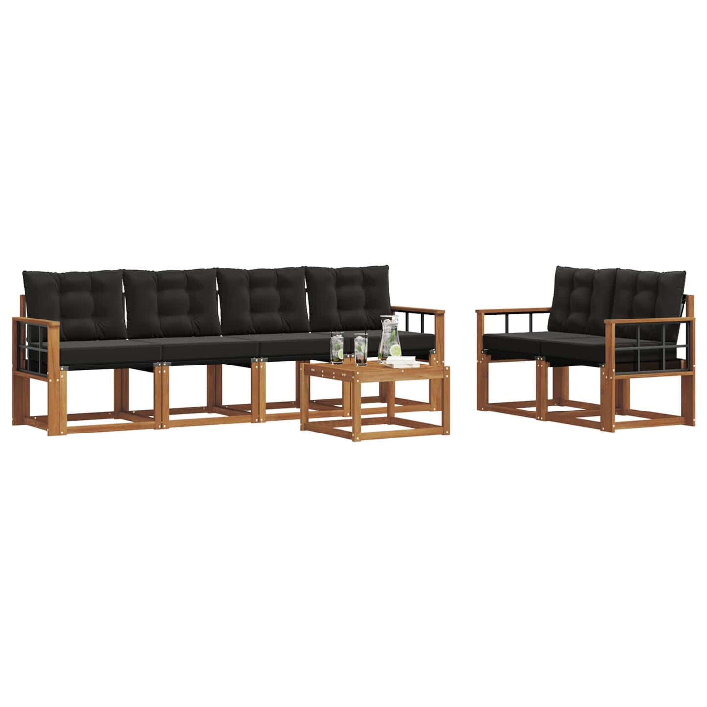 Buiten bankenset met kussen 7 pcs Natuurlijk en Zwart is nu te koop bij PeponiXL, paradijselijk wonen!