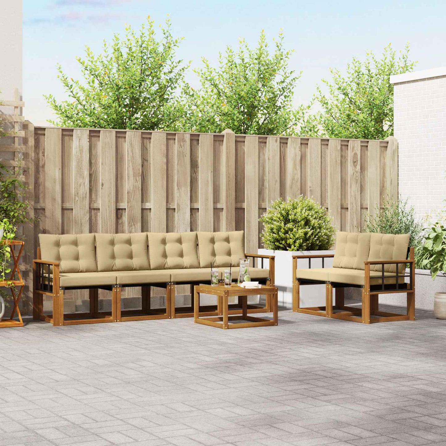 Buiten bankenset met kussen 7 pcs Natuurlijk en Beige is nu te koop bij PeponiXL, paradijselijk wonen!