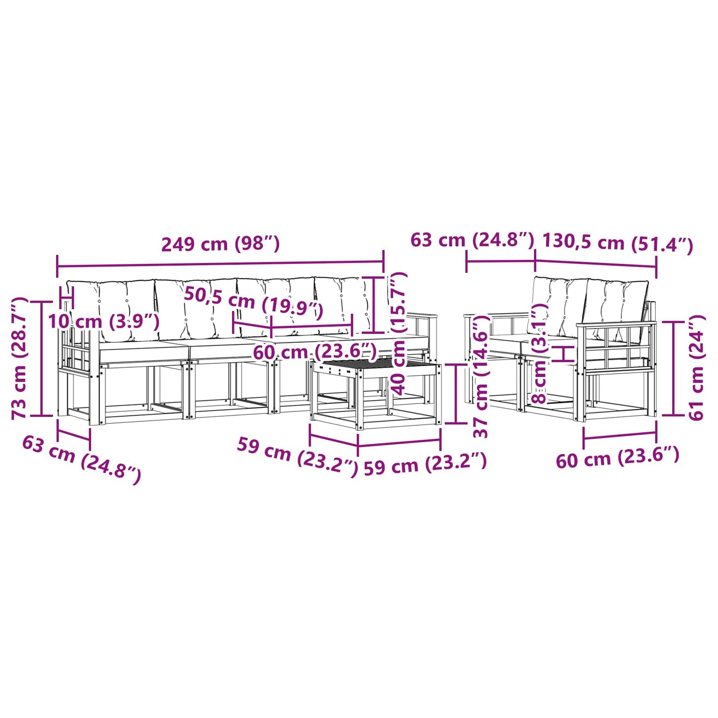 Buiten bankenset met kussen 7 pcs Natuurlijk en Beige is nu te koop bij PeponiXL, paradijselijk wonen!