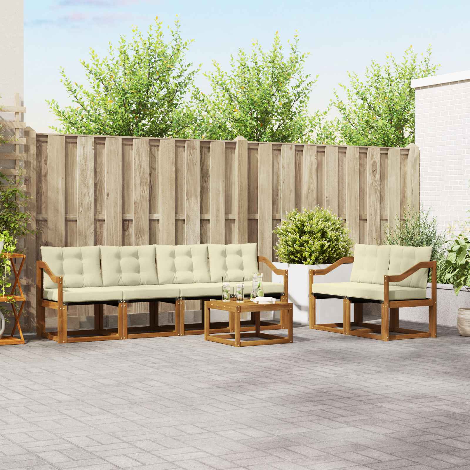 Buiten bankenset met kussen 7 pcs Natuurlijk en Crème is nu te koop bij PeponiXL, paradijselijk wonen!