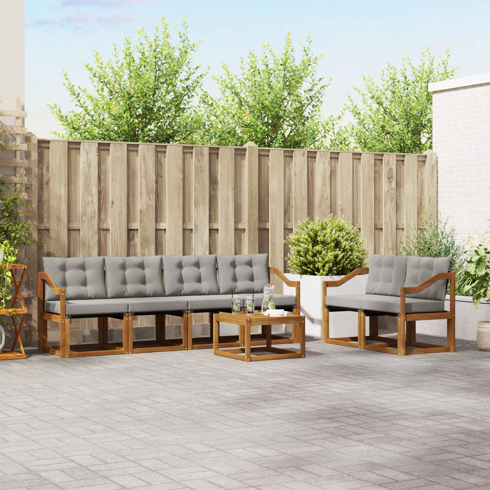 Buiten bankenset met kussen 7 pcs Natuurlijk en Lichtgrijs is nu te koop bij PeponiXL, paradijselijk wonen!