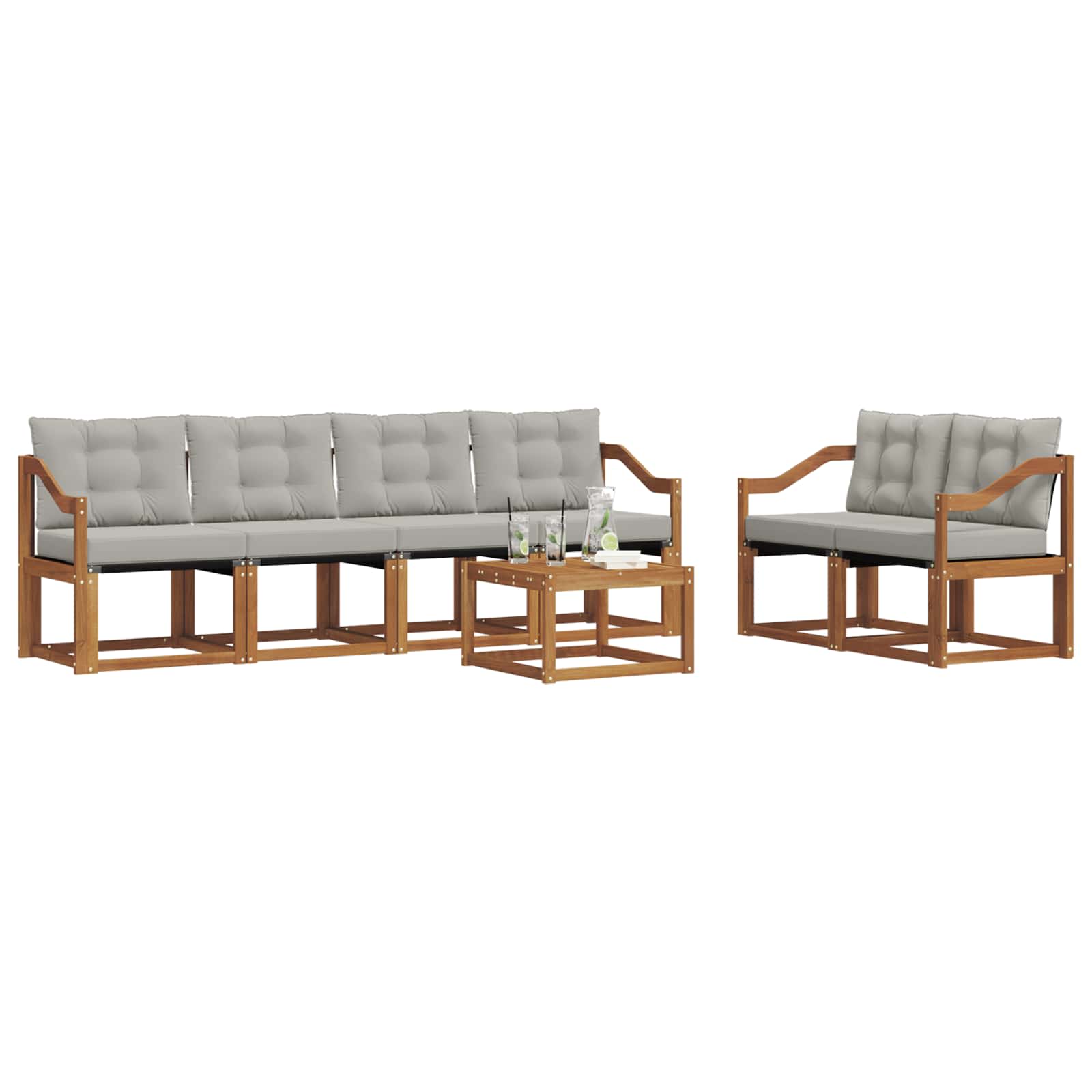 Buiten bankenset met kussen 7 pcs Natuurlijk en Lichtgrijs is nu te koop bij PeponiXL, paradijselijk wonen!