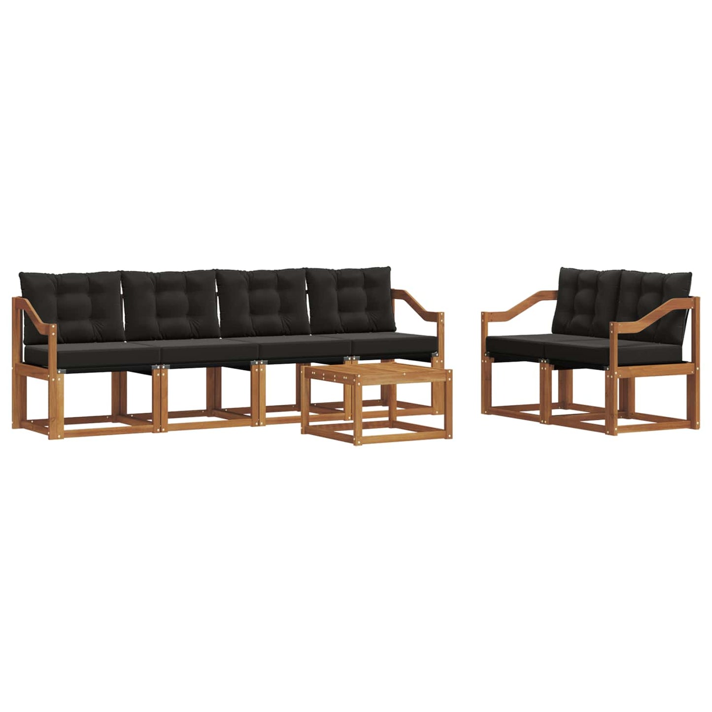 Buiten bankenset met kussen 7 pcs Natuurlijk en Zwart is nu te koop bij PeponiXL, paradijselijk wonen!