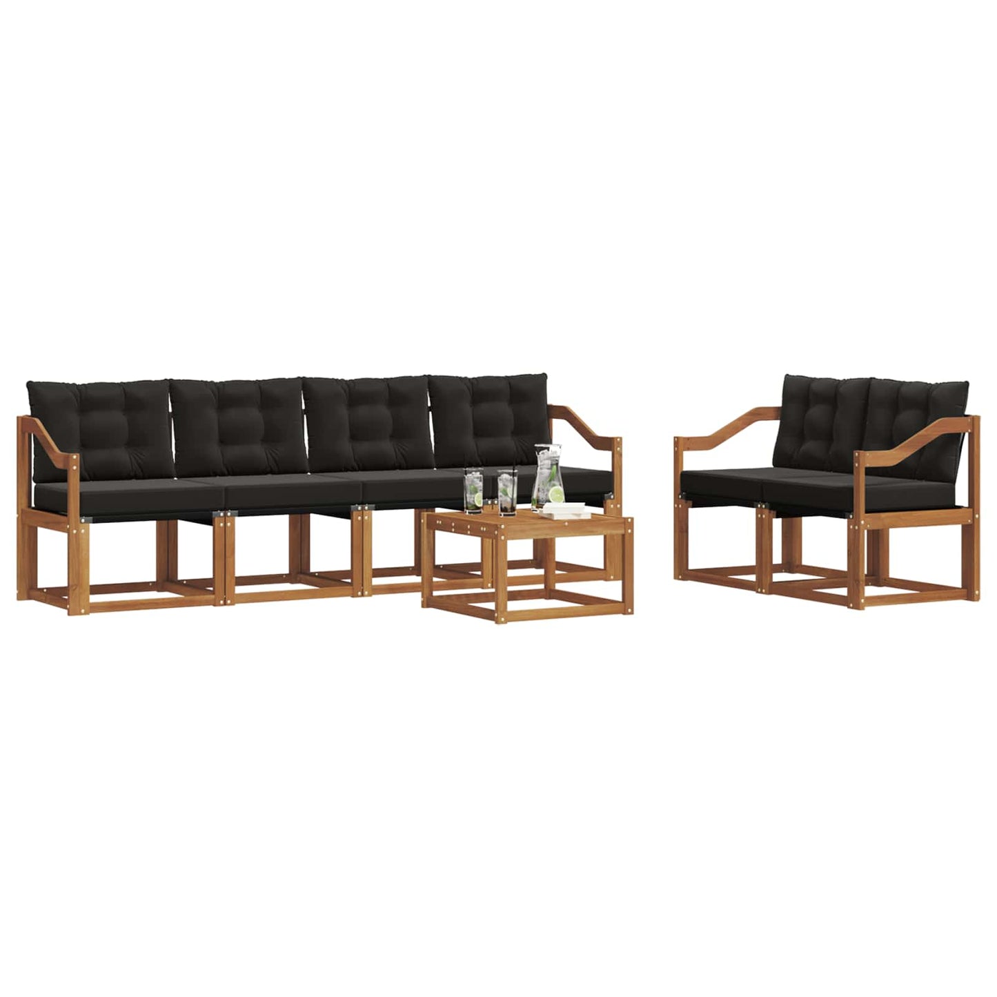 Buiten bankenset met kussen 7 pcs Natuurlijk en Zwart is nu te koop bij PeponiXL, paradijselijk wonen!