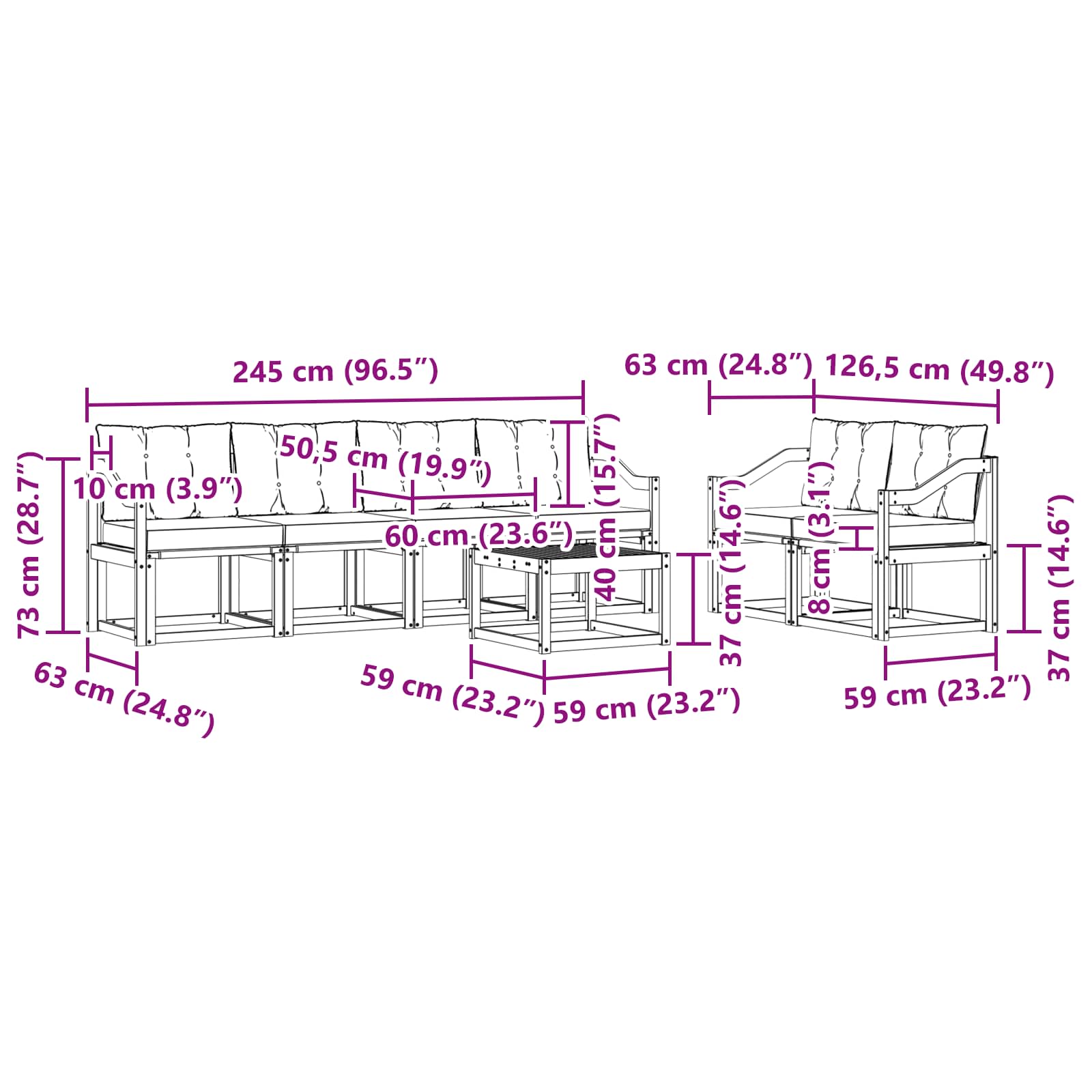 Buiten bankenset met kussen 7 pcs Natuurlijk en Zwart is nu te koop bij PeponiXL, paradijselijk wonen!