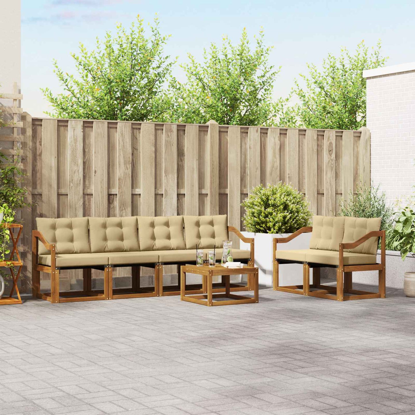 Buiten bankenset met kussen 7 pcs Natuurlijk en Beige is nu te koop bij PeponiXL, paradijselijk wonen!