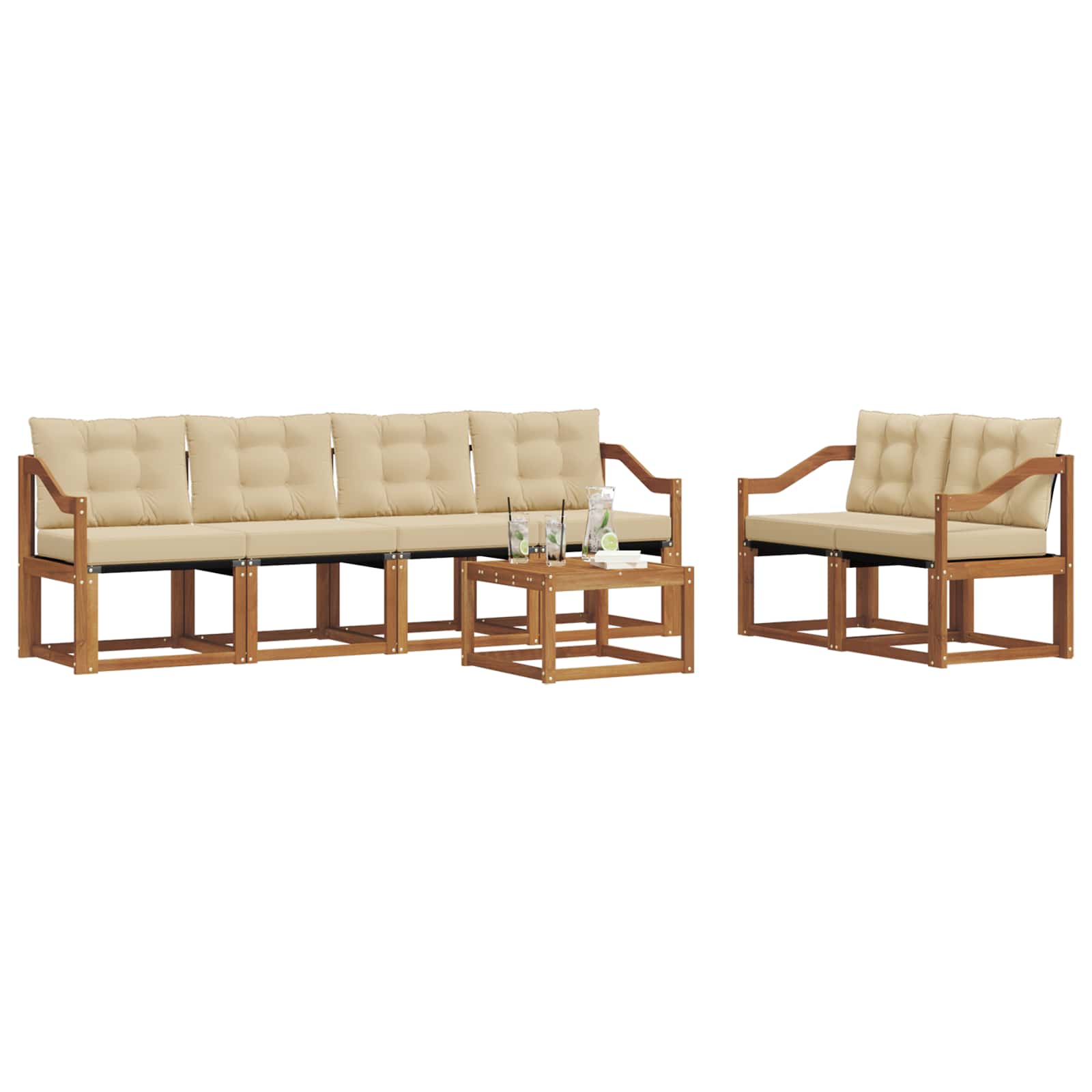 Buiten bankenset met kussen 7 pcs Natuurlijk en Beige is nu te koop bij PeponiXL, paradijselijk wonen!