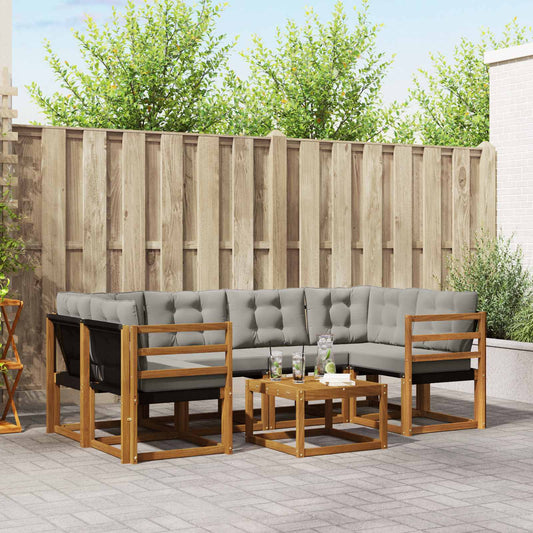 Buiten bankenset met kussen 7 pcs Natuurlijk en Lichtgrijs is nu te koop bij PeponiXL, paradijselijk wonen!