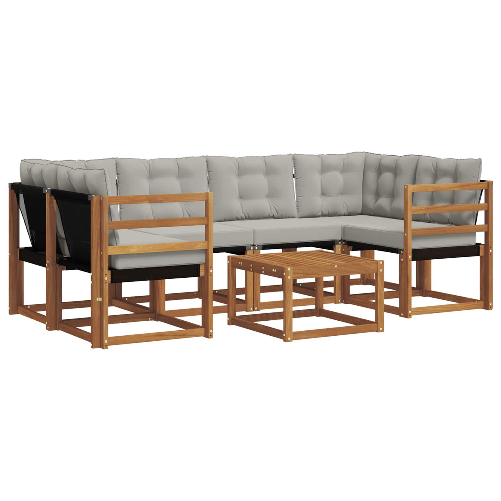 Buiten bankenset met kussen 7 pcs Natuurlijk en Lichtgrijs is nu te koop bij PeponiXL, paradijselijk wonen!