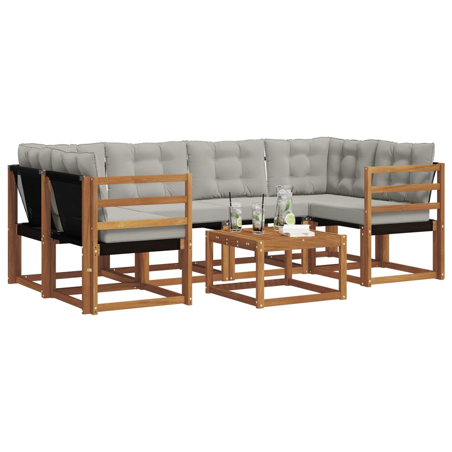 Buiten bankenset met kussen 7 pcs Natuurlijk en Lichtgrijs is nu te koop bij PeponiXL, paradijselijk wonen!