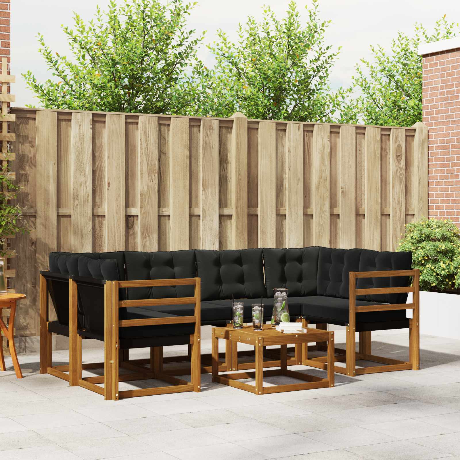 Buiten bankenset met kussen 7 pcs Natuurlijk en Zwart is nu te koop bij PeponiXL, paradijselijk wonen!