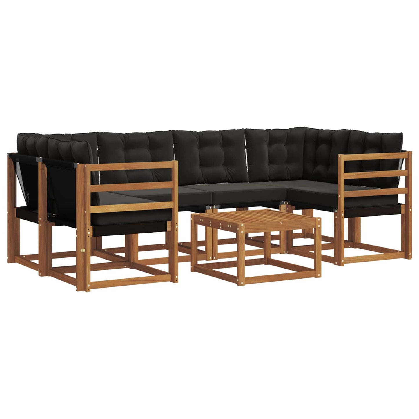 Buiten bankenset met kussen 7 pcs Natuurlijk en Zwart is nu te koop bij PeponiXL, paradijselijk wonen!