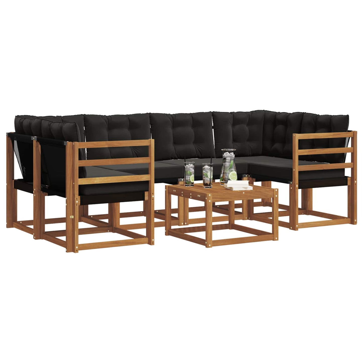 Buiten bankenset met kussen 7 pcs Natuurlijk en Zwart is nu te koop bij PeponiXL, paradijselijk wonen!