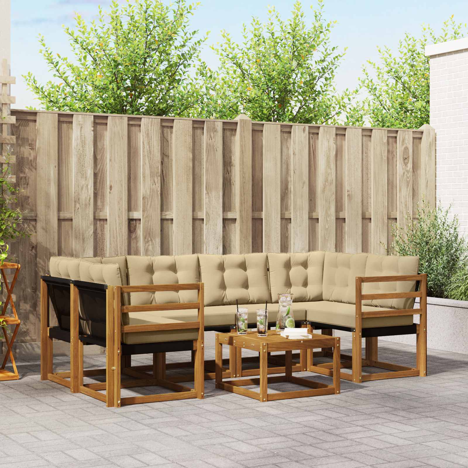 Buiten bankenset met kussen 7 pcs Natuurlijk en Beige is nu te koop bij PeponiXL, paradijselijk wonen!
