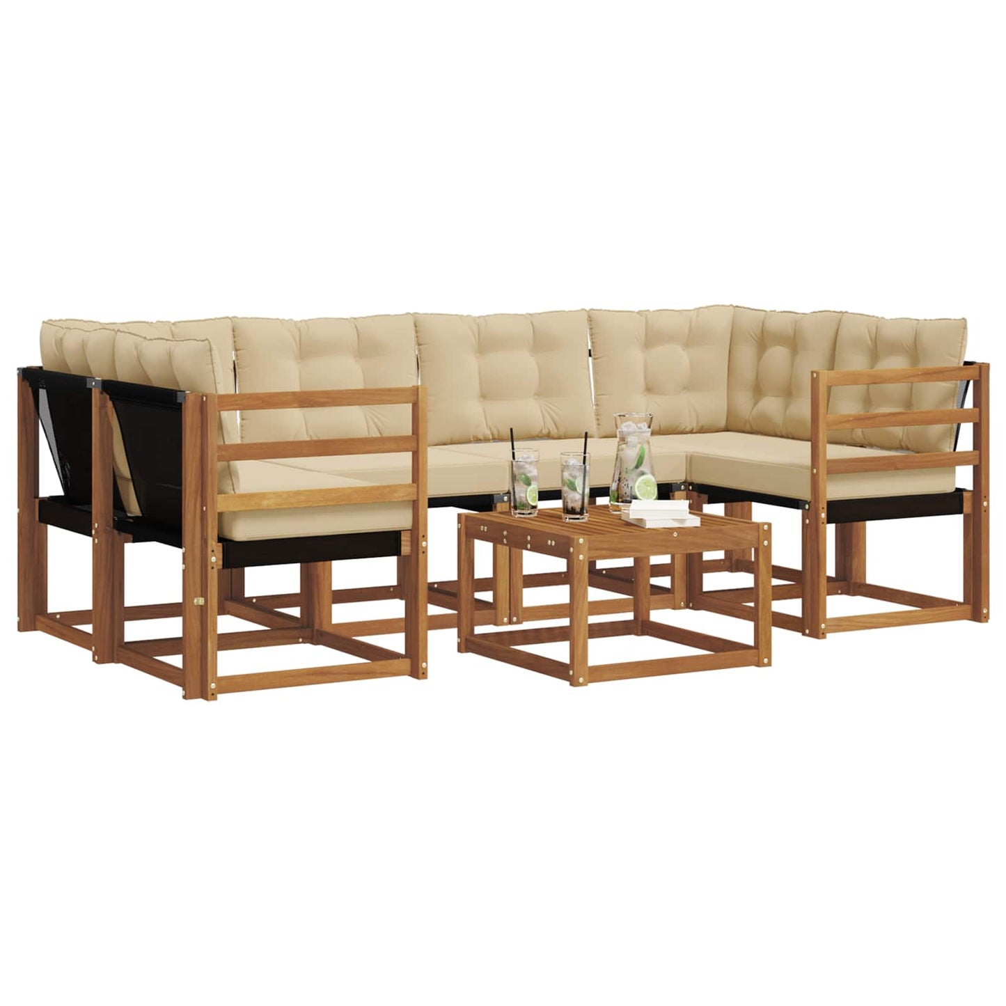 Buiten bankenset met kussen 7 pcs Natuurlijk en Beige is nu te koop bij PeponiXL, paradijselijk wonen!