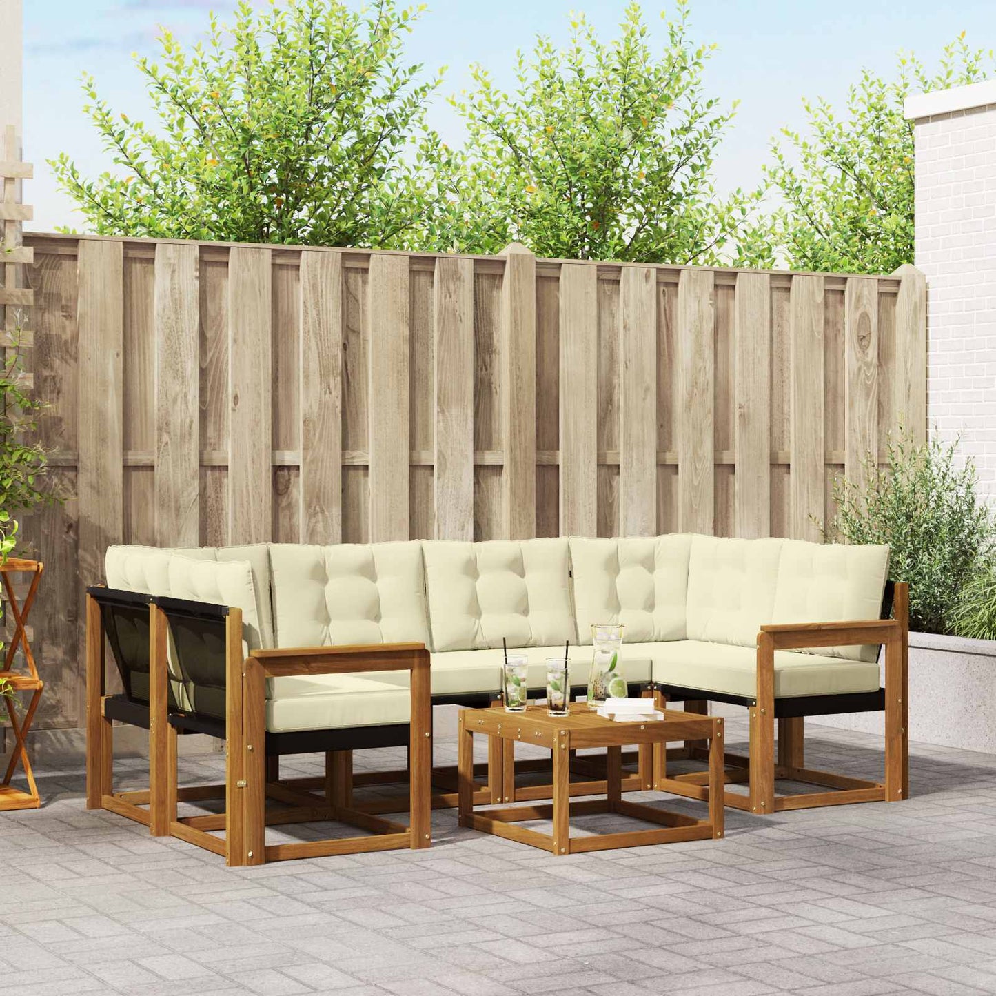 Buiten bankenset met kussen 7 pcs Natuurlijk en Crème is nu te koop bij PeponiXL, paradijselijk wonen!