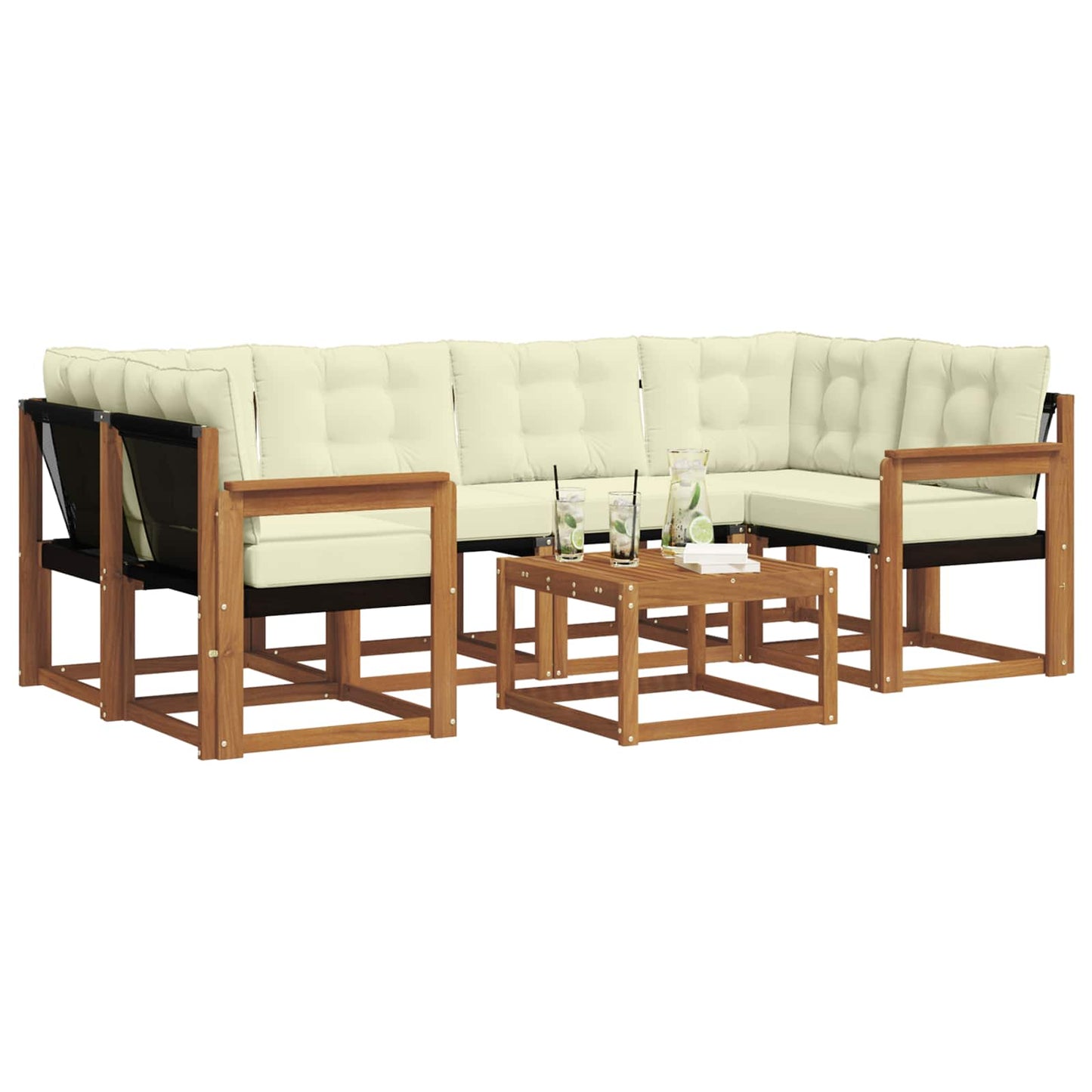 Buiten bankenset met kussen 7 pcs Natuurlijk en Crème is nu te koop bij PeponiXL, paradijselijk wonen!