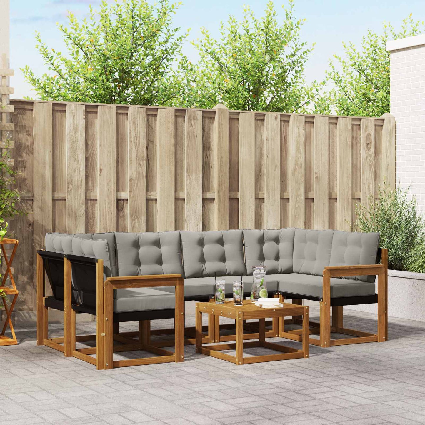 Buiten bankenset met kussen 7 pcs Natuurlijk en Lichtgrijs is nu te koop bij PeponiXL, paradijselijk wonen!