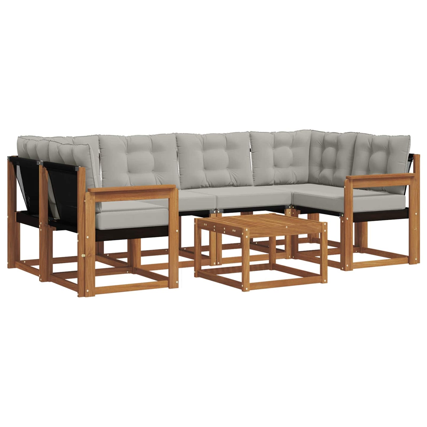 Buiten bankenset met kussen 7 pcs Natuurlijk en Lichtgrijs is nu te koop bij PeponiXL, paradijselijk wonen!