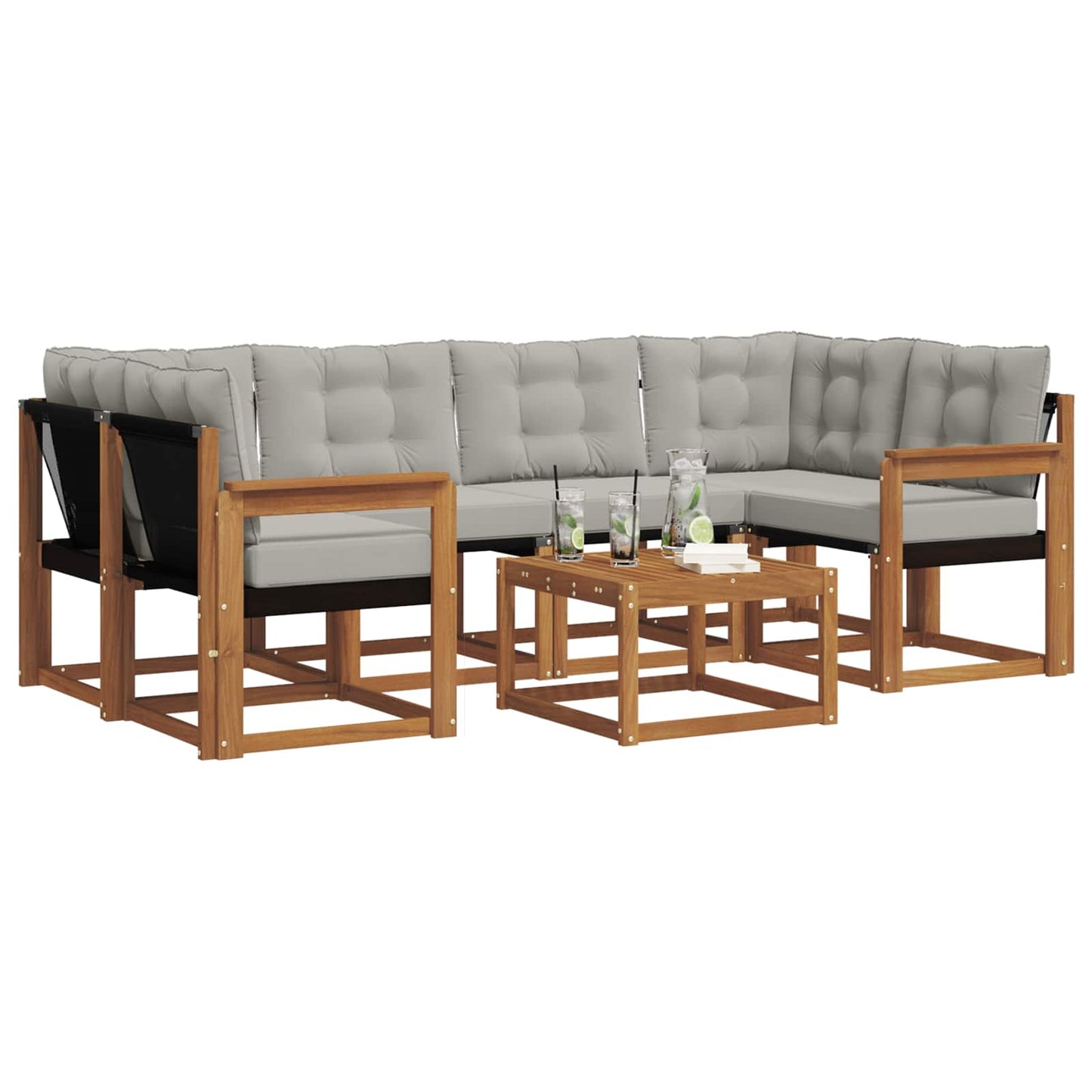 Buiten bankenset met kussen 7 pcs Natuurlijk en Lichtgrijs is nu te koop bij PeponiXL, paradijselijk wonen!