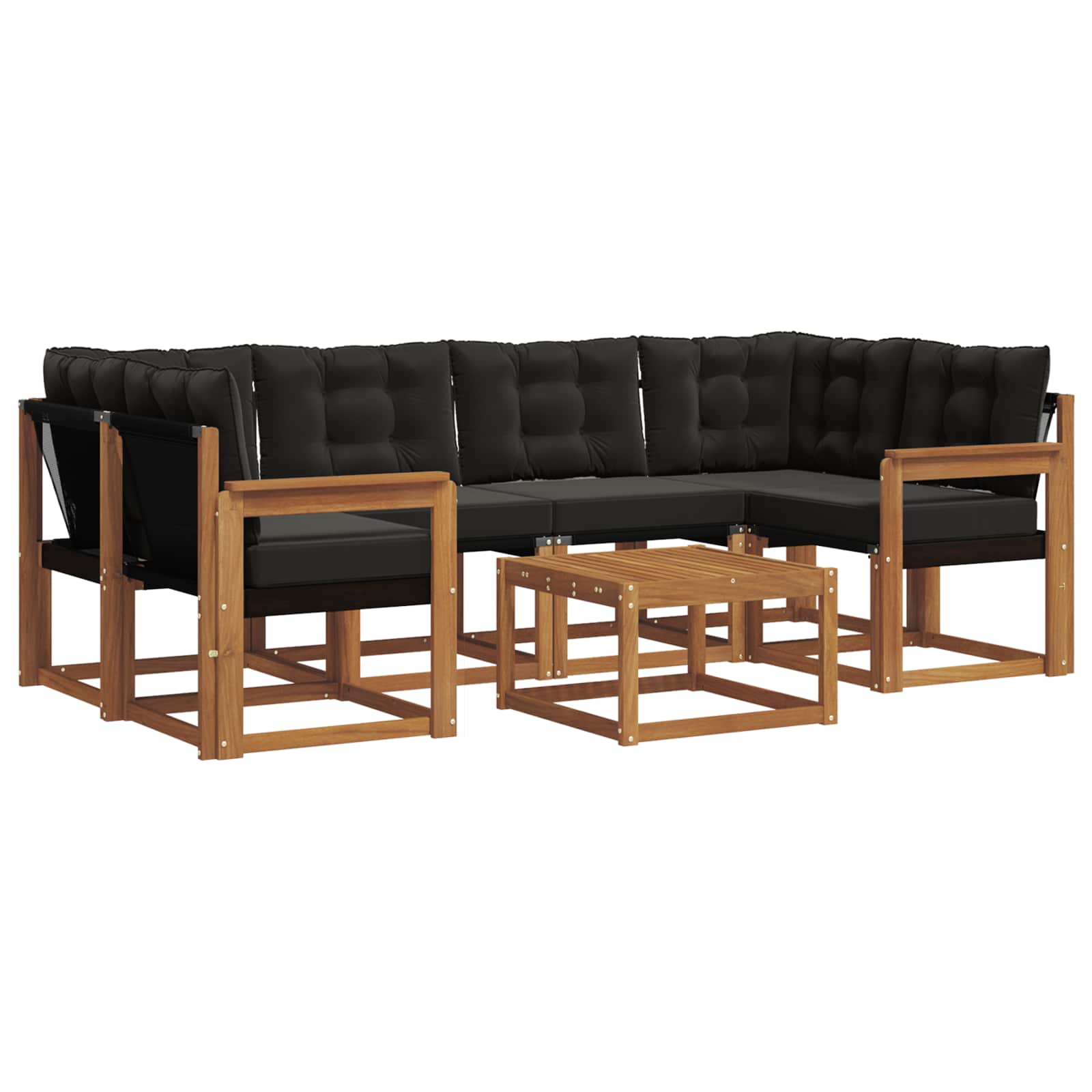 Buiten bankenset met kussen 7 pcs Natuurlijk en Zwart is nu te koop bij PeponiXL, paradijselijk wonen!