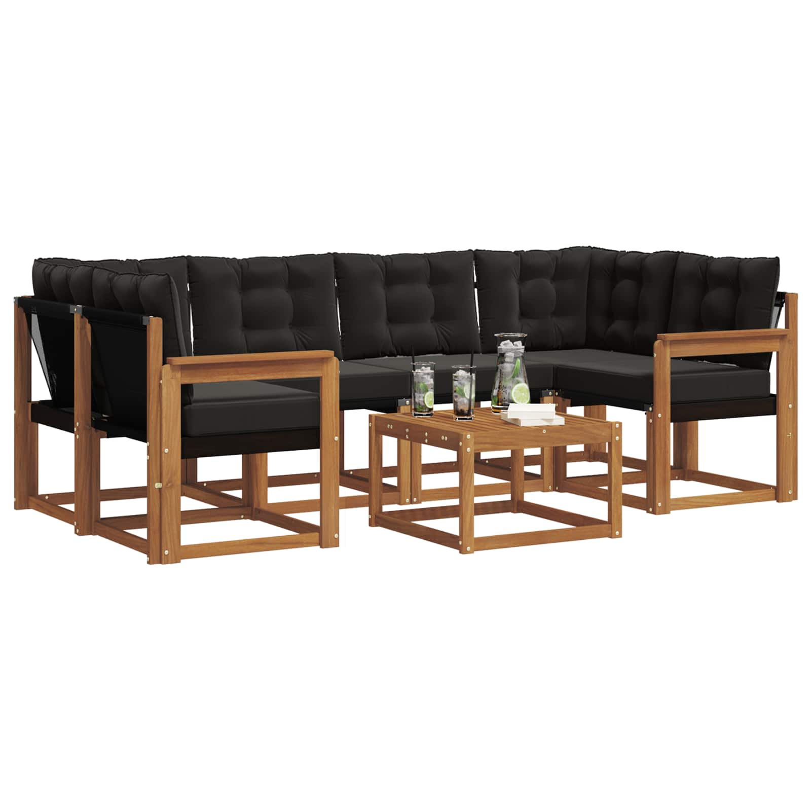 Buiten bankenset met kussen 7 pcs Natuurlijk en Zwart is nu te koop bij PeponiXL, paradijselijk wonen!